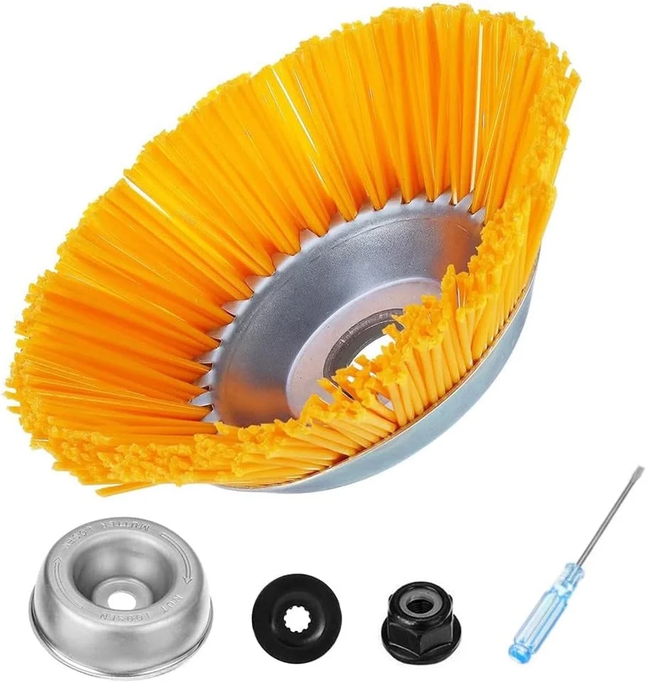 Weed cutting head, nylon rotary weeding brush, circular dust removal brush head, with 4 installation accessories, garden street lawn mower weeding brush head