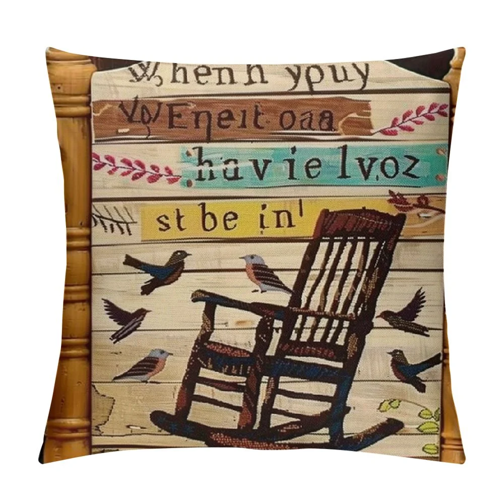 nygtbtfer Porch Rules Rocking Chair with Wooden Board Bachground Pillowcase Home Farmhouse Decor Outdoor Pillowcases for Patio Furniture
