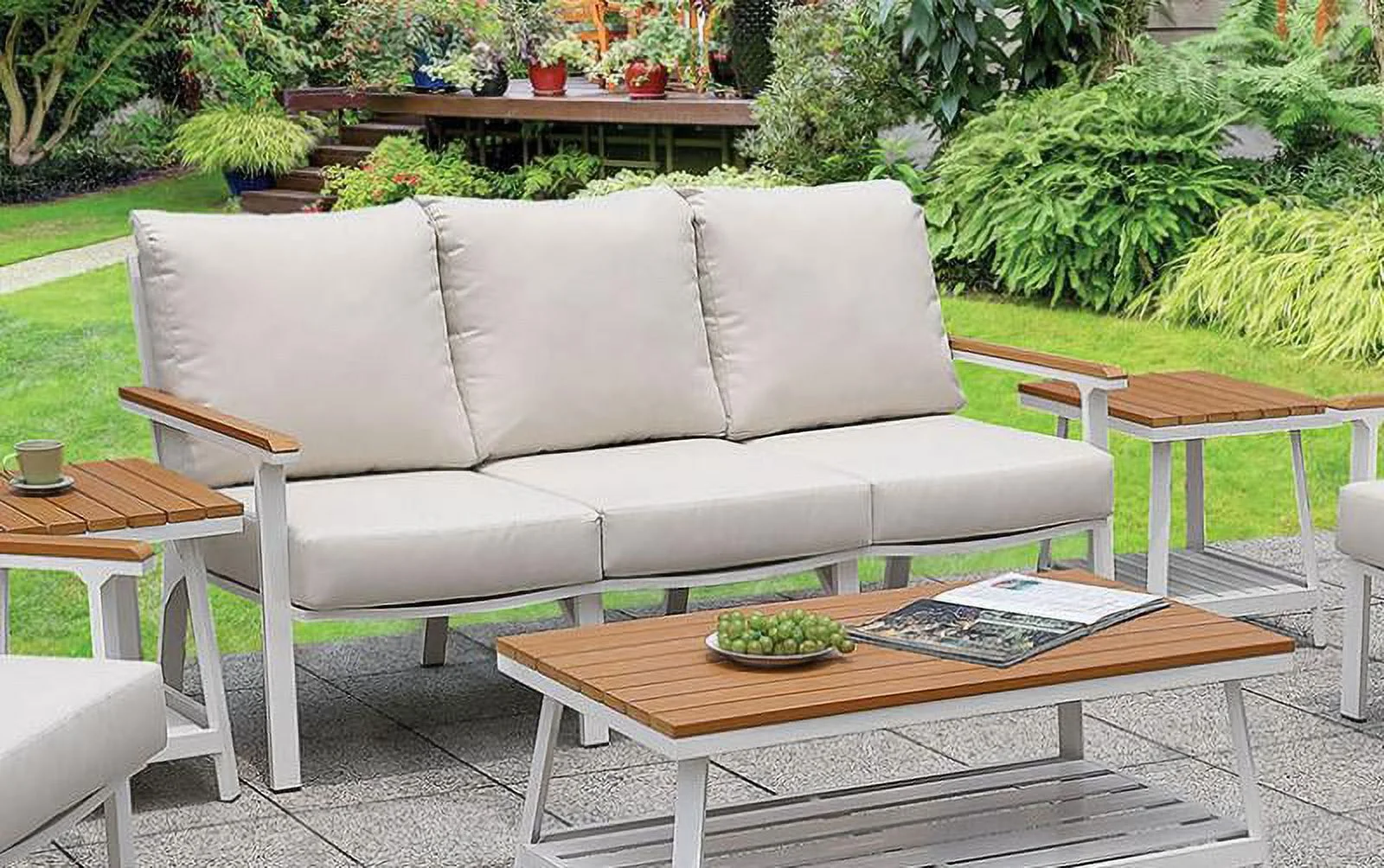 Plank & Aluminum Frame Patio Set w/Coffee Table Furniture of America Anishan