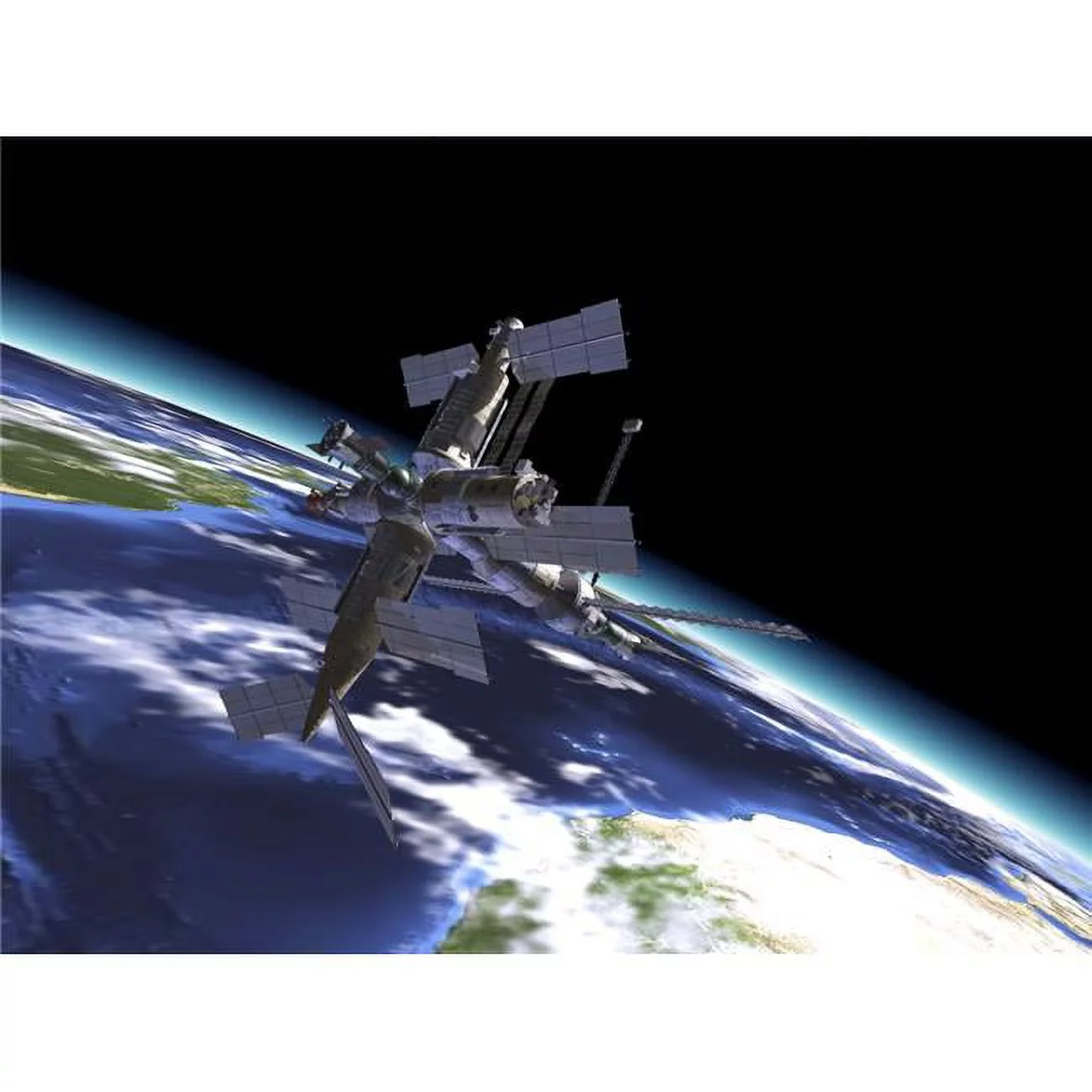 Mir Russian Space Station in Orbit Over Earth Poster Print, 32 x 24 - Large