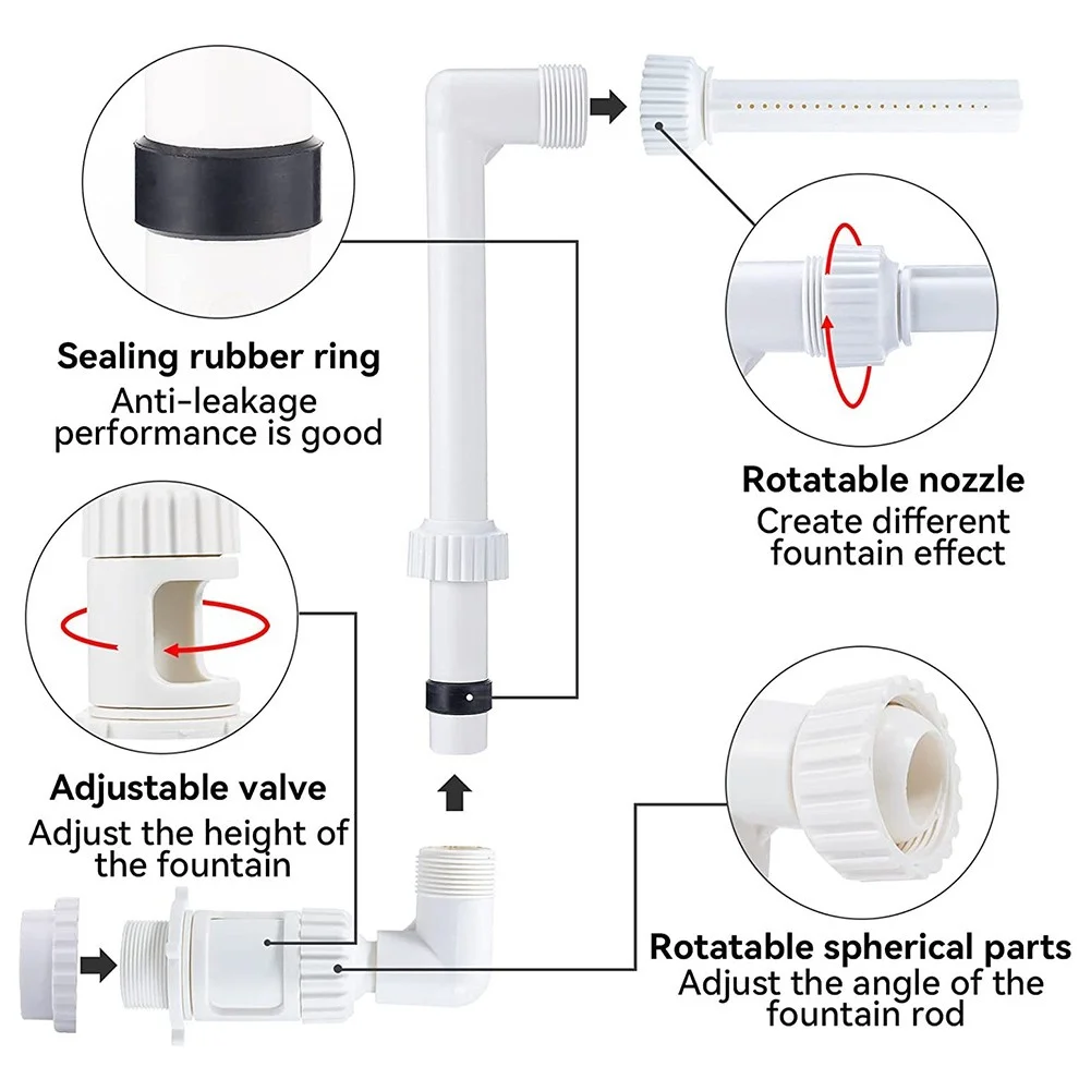 Swimming Pool Fountain Adjustable Water Dual Spray Sprinkler Waterfall Sprayer