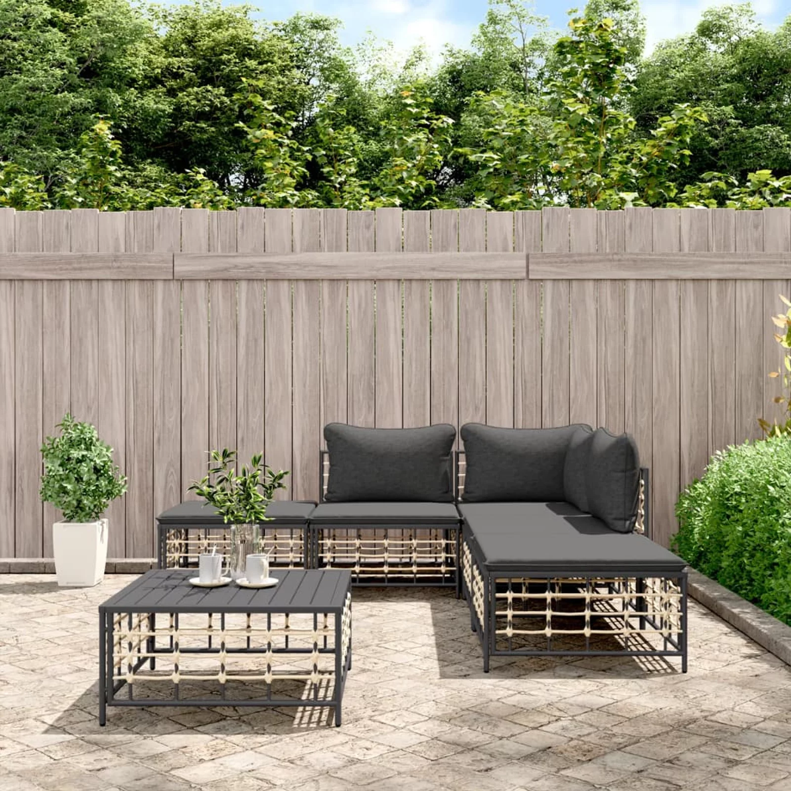 Anself 6 Piece Patio Set with Cushions Anthracite Poly Rattan
