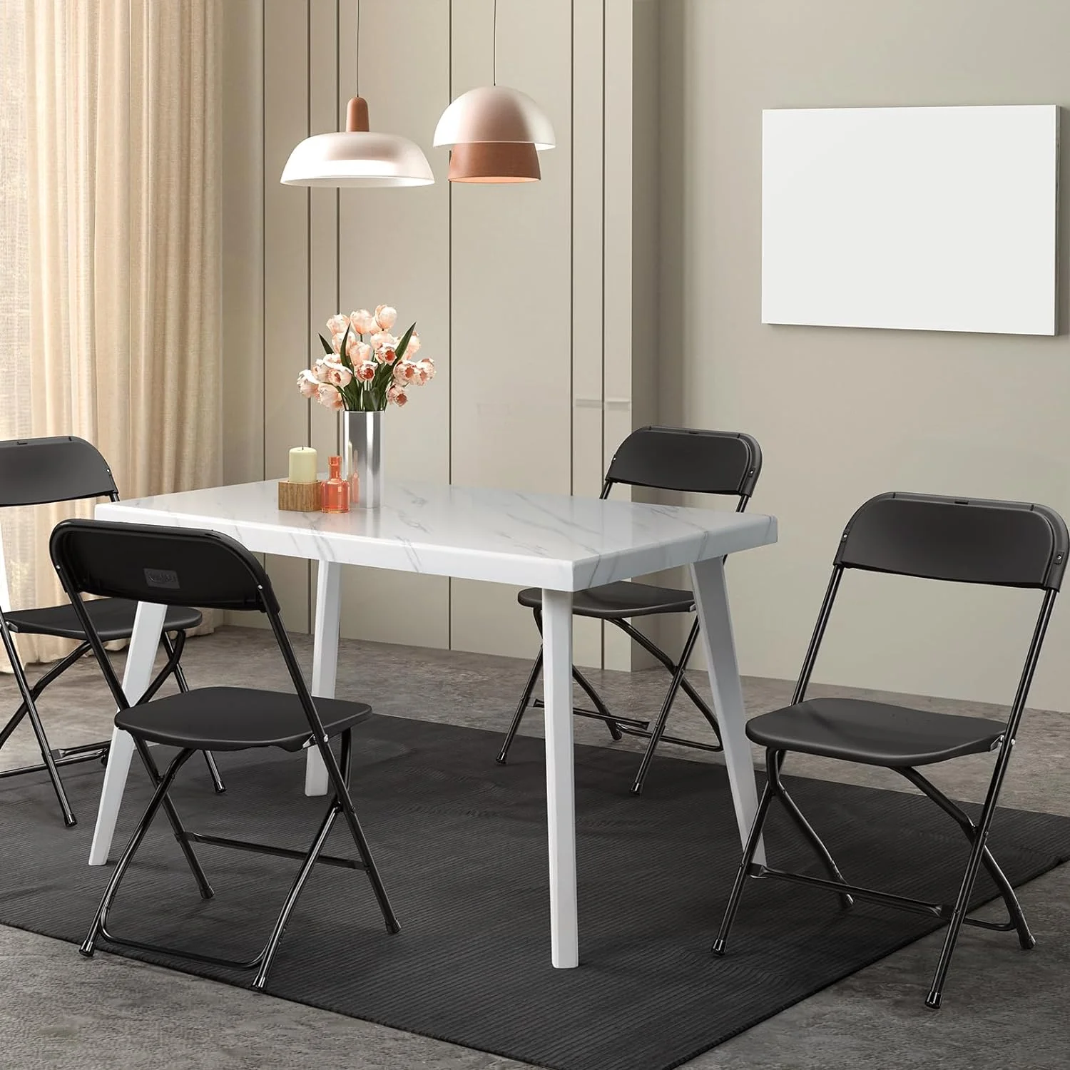 8 Pack Black Plastic Folding Chair, Indoor Outdoor Portable Commercial Seat with Steel Frame 350lb. Capacity for Events Office Wedding Party Picnic Kitchen Dining