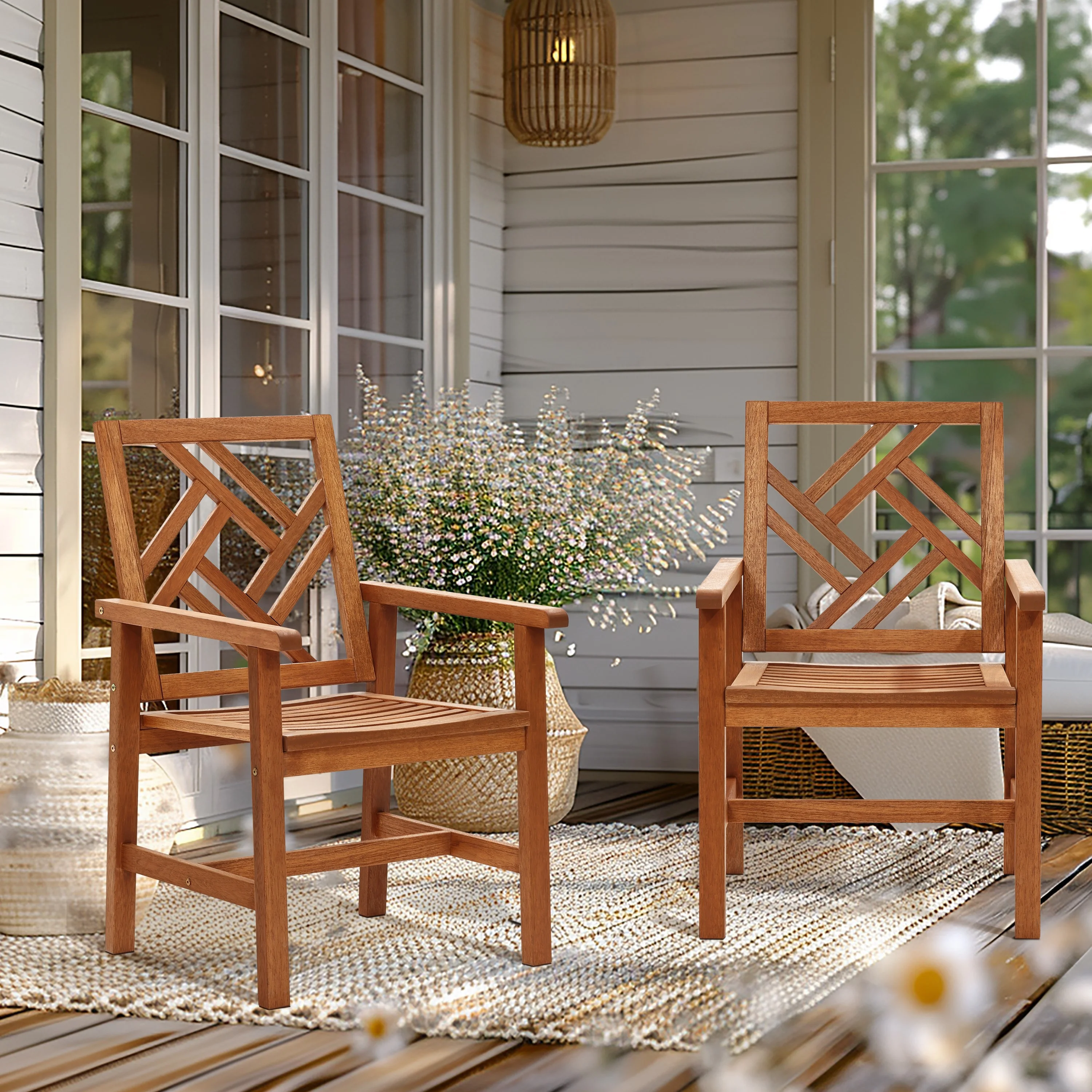 LuxenHome Carmel Solid Wood Outdoor Dining Chair, Set of 2