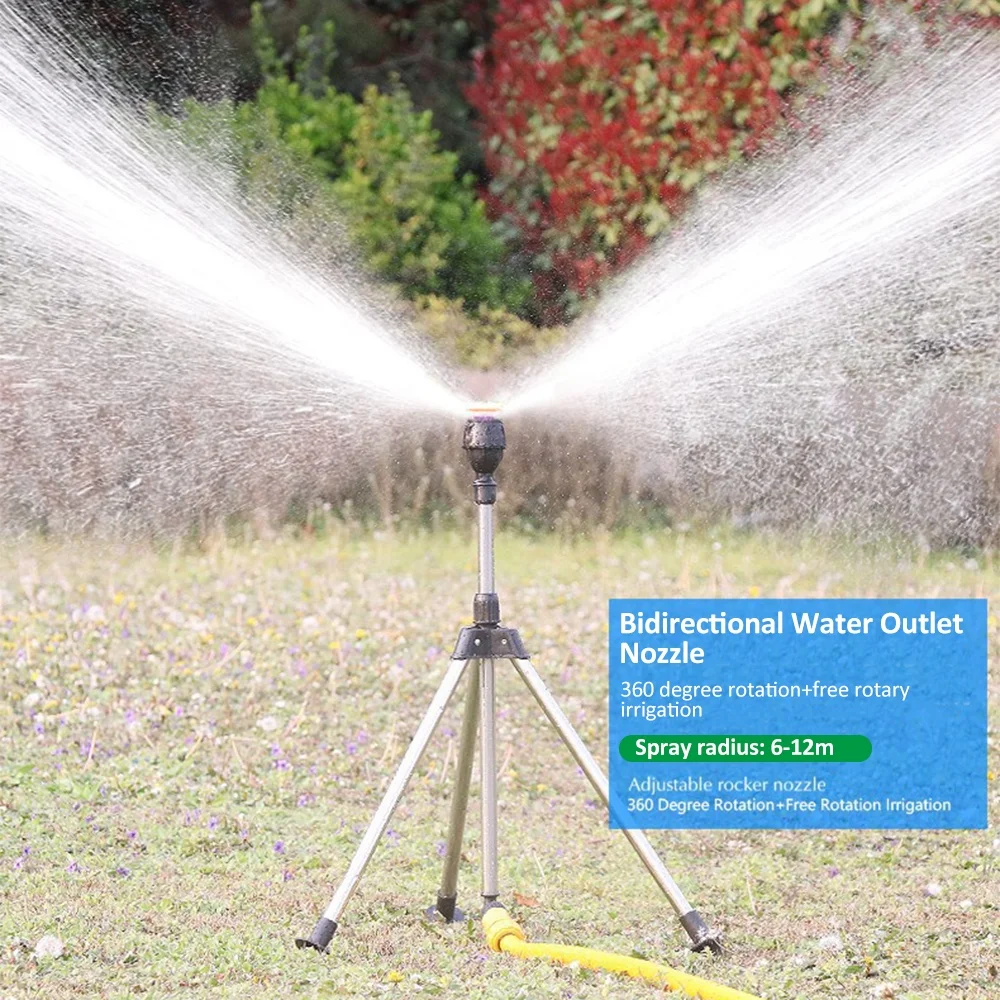 Bisofice Automatic Rotating Tripod Sprinklers for Yard, Large Area Coverage, Irrigation Watering Sprinkler, Telescopic Support, Adjustable Garden Water