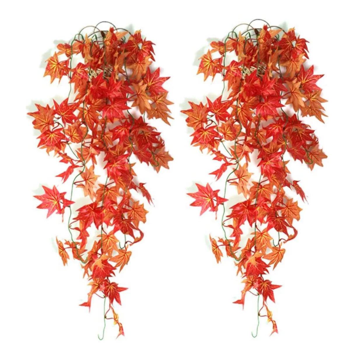 2Pack Artificial Hanging Maple Vine 3.5ft Fake Fall Swag Plants Outdoor UV Resistant Plastic Plants for Indoor Outdoor Wedding Thanksgiving Baskets Party Decor