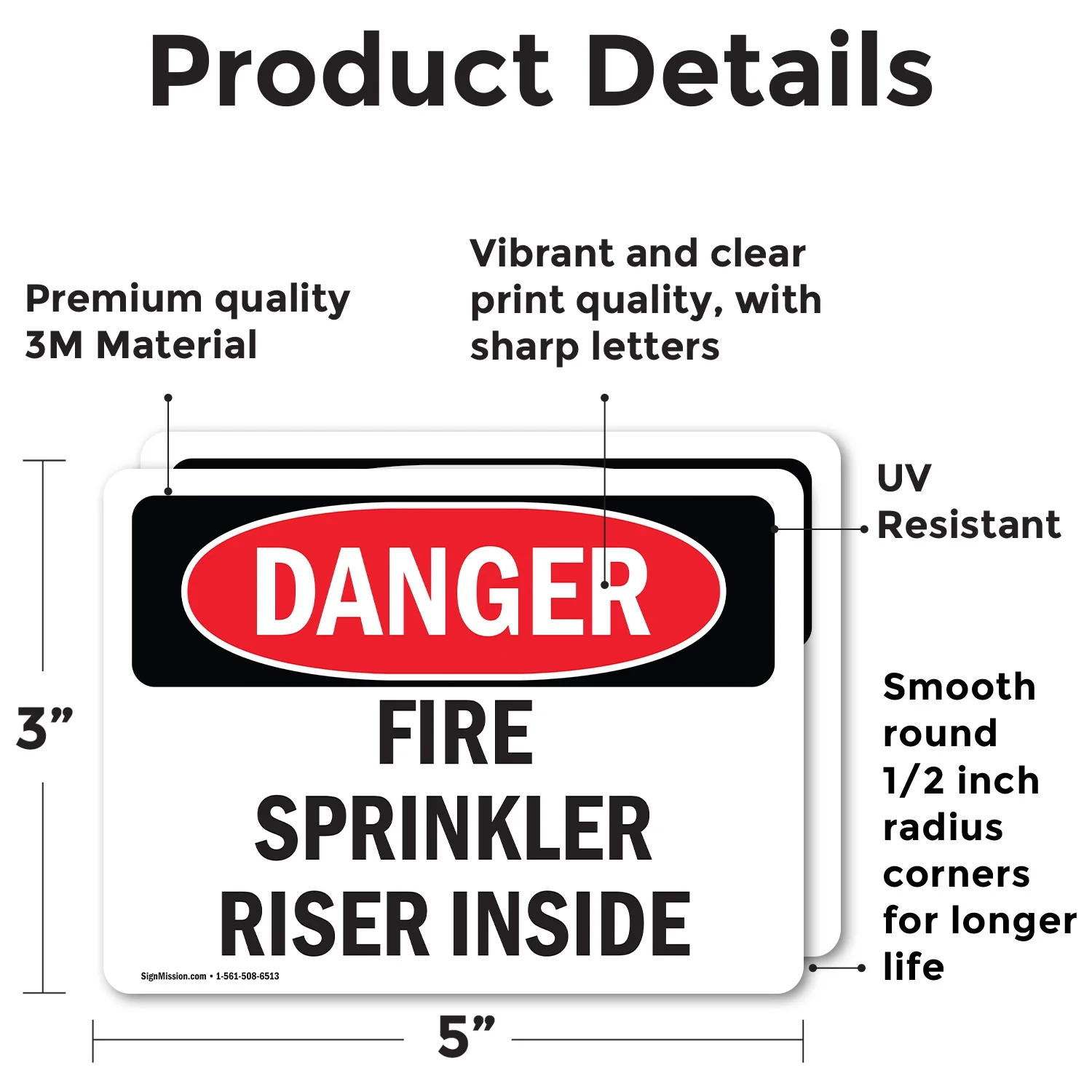 (2 Pack) Fire Sprinkler Riser Inside OSHA Danger Sign 5 Inch X 3.5 Inch Vinyl Label Decal Sticker Weather Resistant, UV Protected for Workplace, Business, and Construction Site, Made in the USA