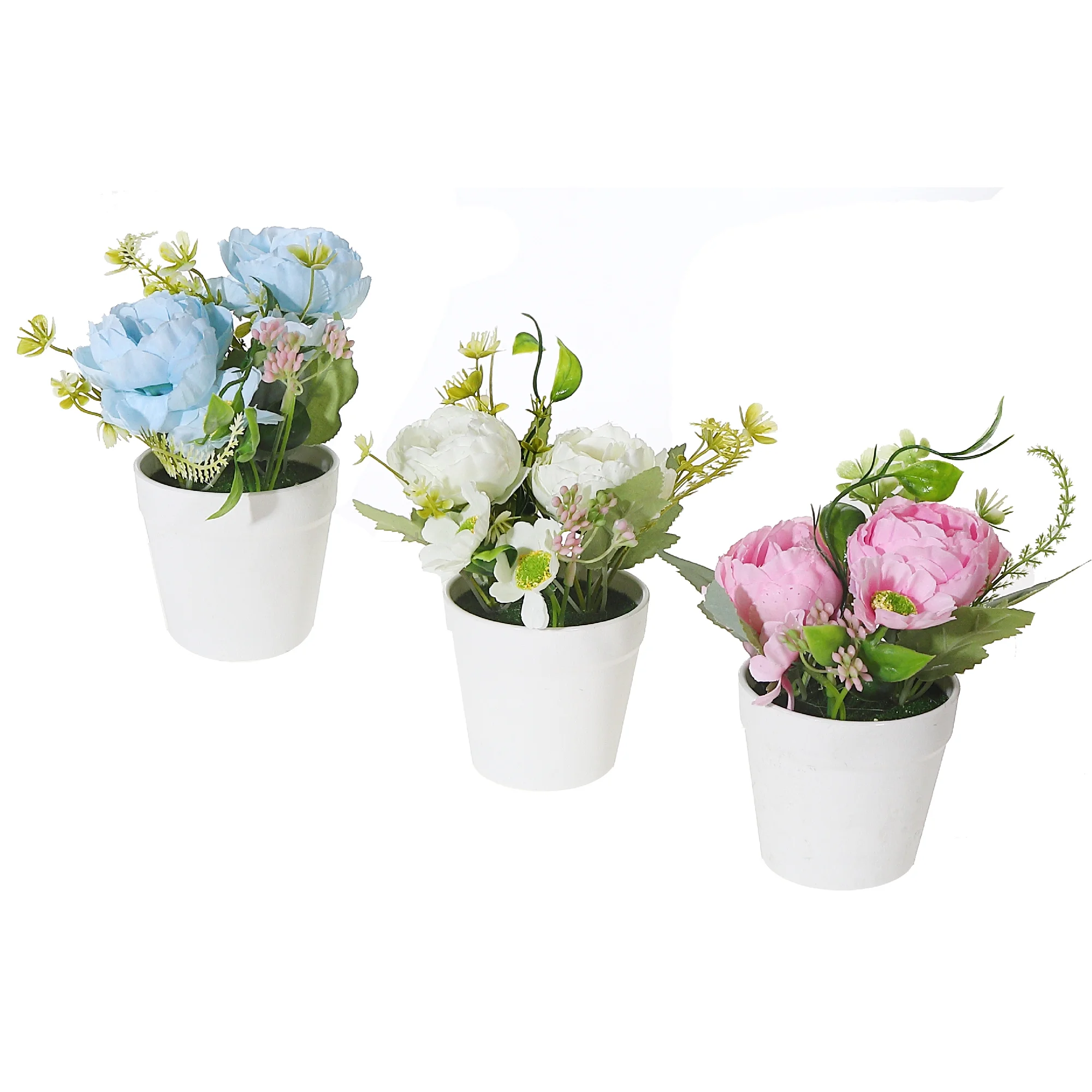 Maison Concepts Artificial Peony In White Pot Asstd - Set of 3 (5.5L X 5.5W X 6.7H)