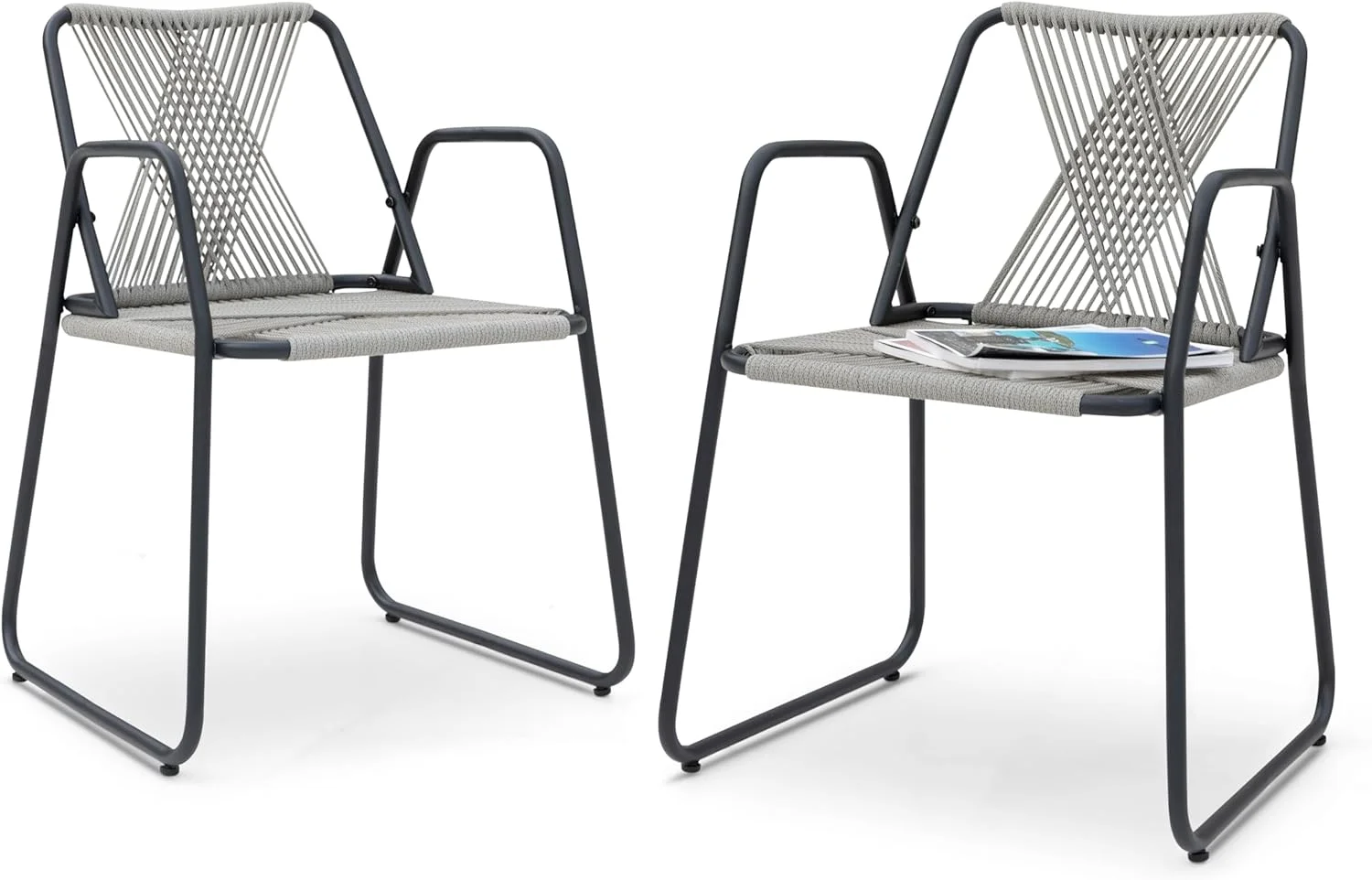 NUU GARDEN Outdoor Bistro Chair of 2, Woven Rope Conversation Patio Chair, All Weather Patio Furniture Chair for Garden, Deck, Backyard, Balcony, Porch, Gray