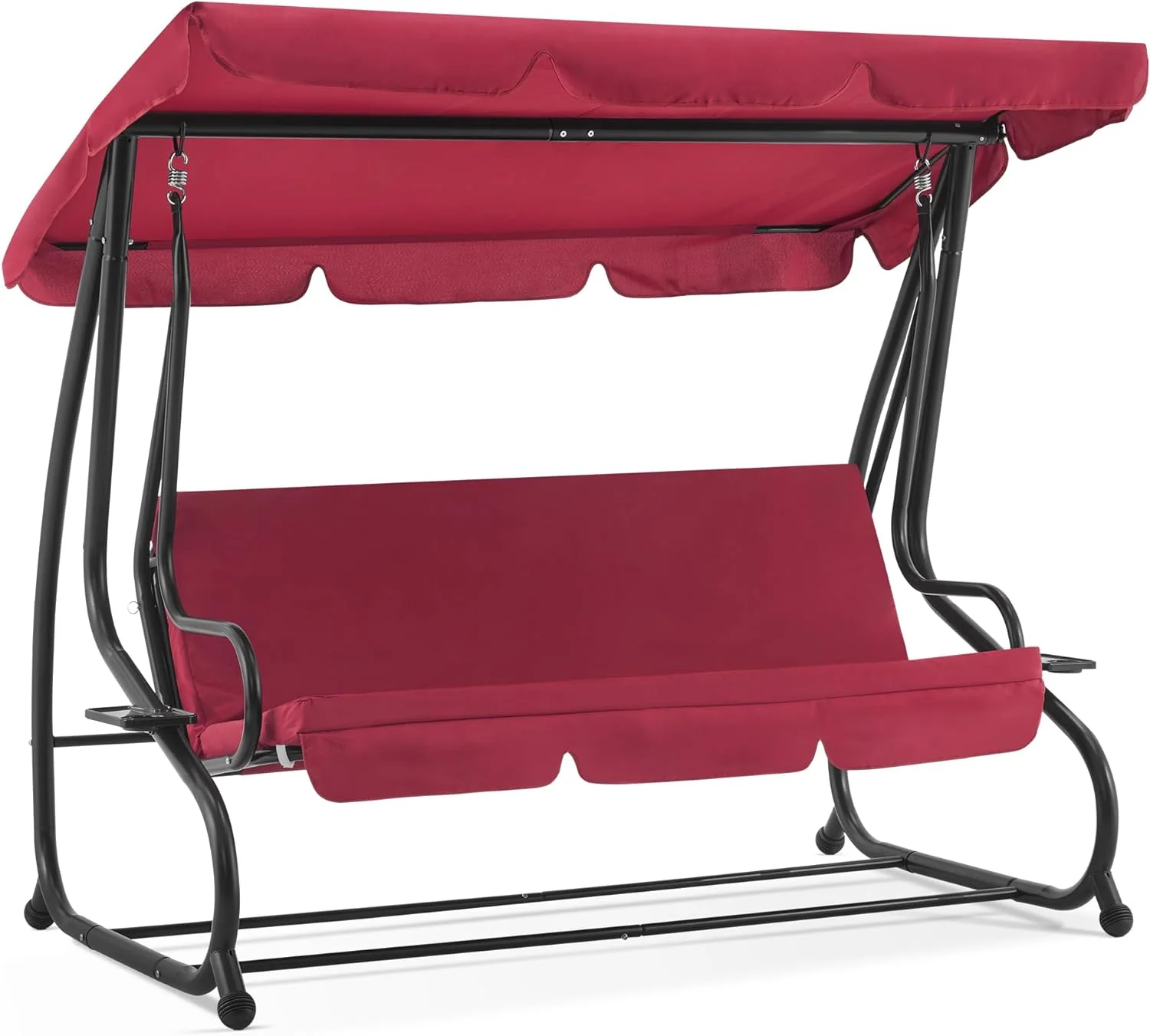 3 Seat Patio Swing Chair, Outdoor Swing with Adjustable Canopy, Weather Resistant Steel Frame, Porch Swing Sets for Backyard, Poolside, Balcony, 4090 (Burgundy)