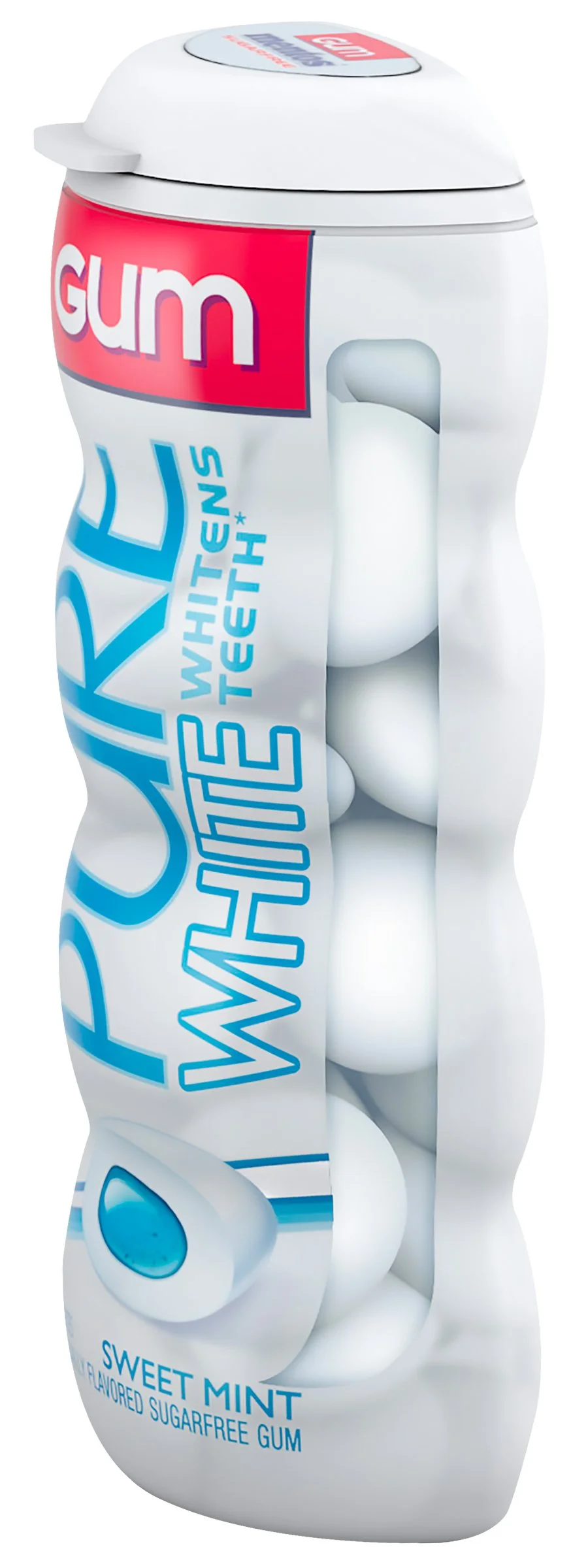 (Price/Case)Mentos Sugar Free Pure White Sweet Mint Gum 15 Pieces Per Bottle - 10 Per Pack - 12 Per Case