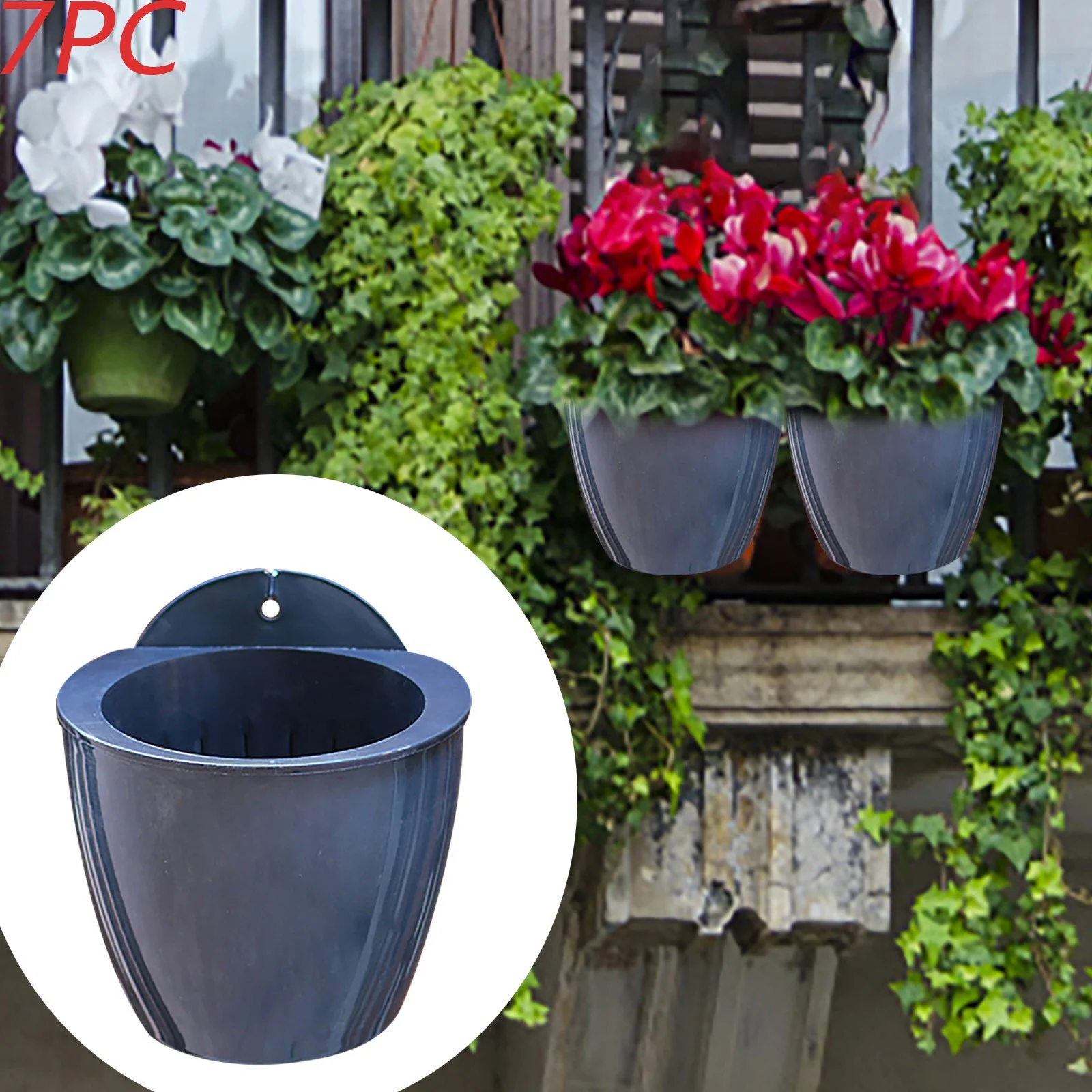 Bnnlsa Flower Pots 7 Pack Self Watering Flower Pot Wall Hanging Plastic Planter with Removable Basket Cotton Rope and Hooks for Indoor Garden