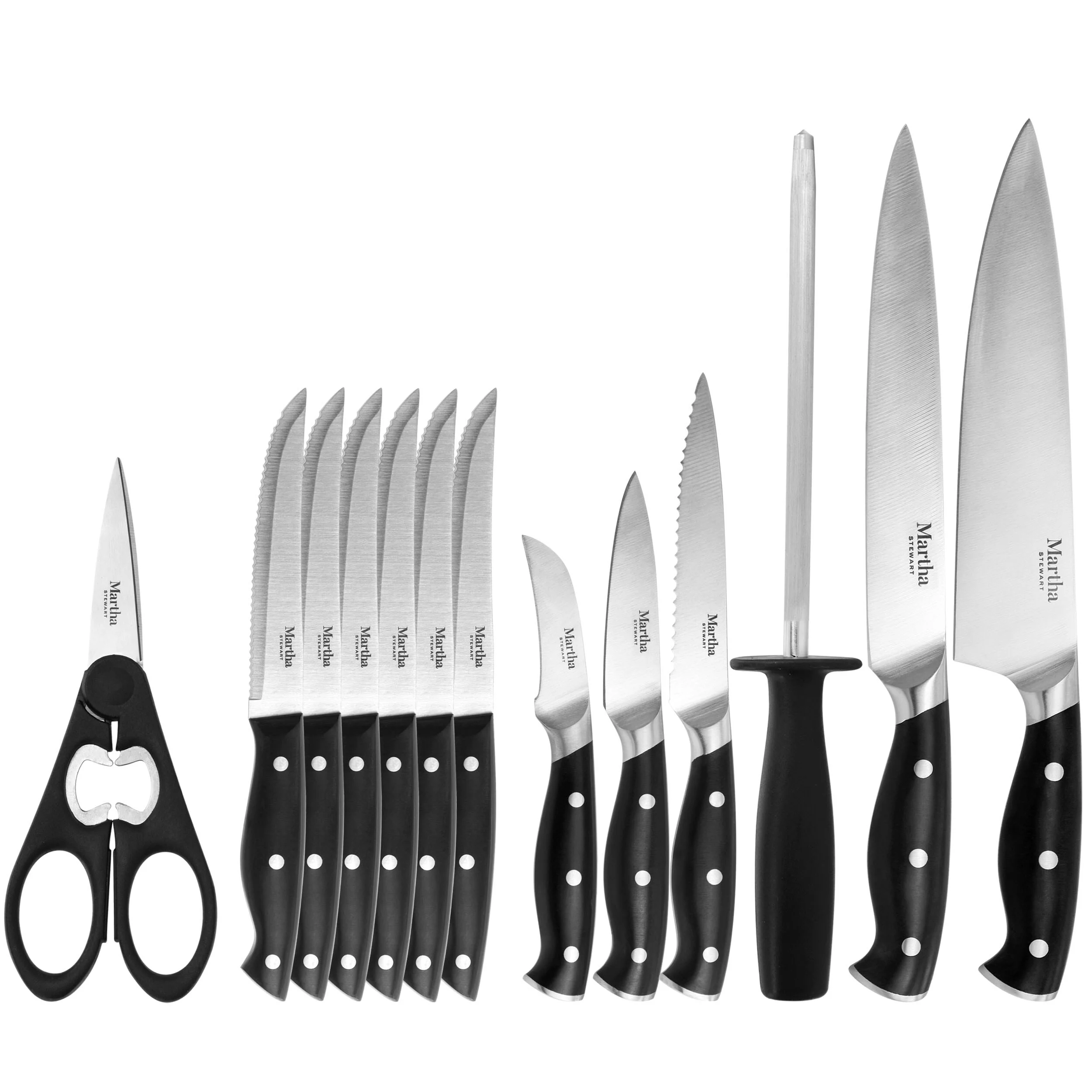 Martha Stewart  Stainless Steel 14 Pc Cutlery and Knife Block Set Black - 14 pc