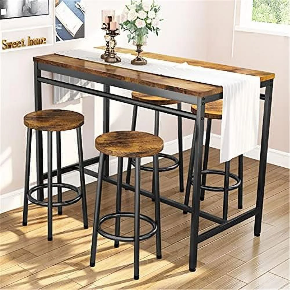 ASDRFYU 47" Dining Table Set with 4 Stools  5-Piece Rectangular Kitchen  Table and Chairs Counter Height Tabletop for Dining Living Party Room Bistro  Breakfast Small Space Restaurant
