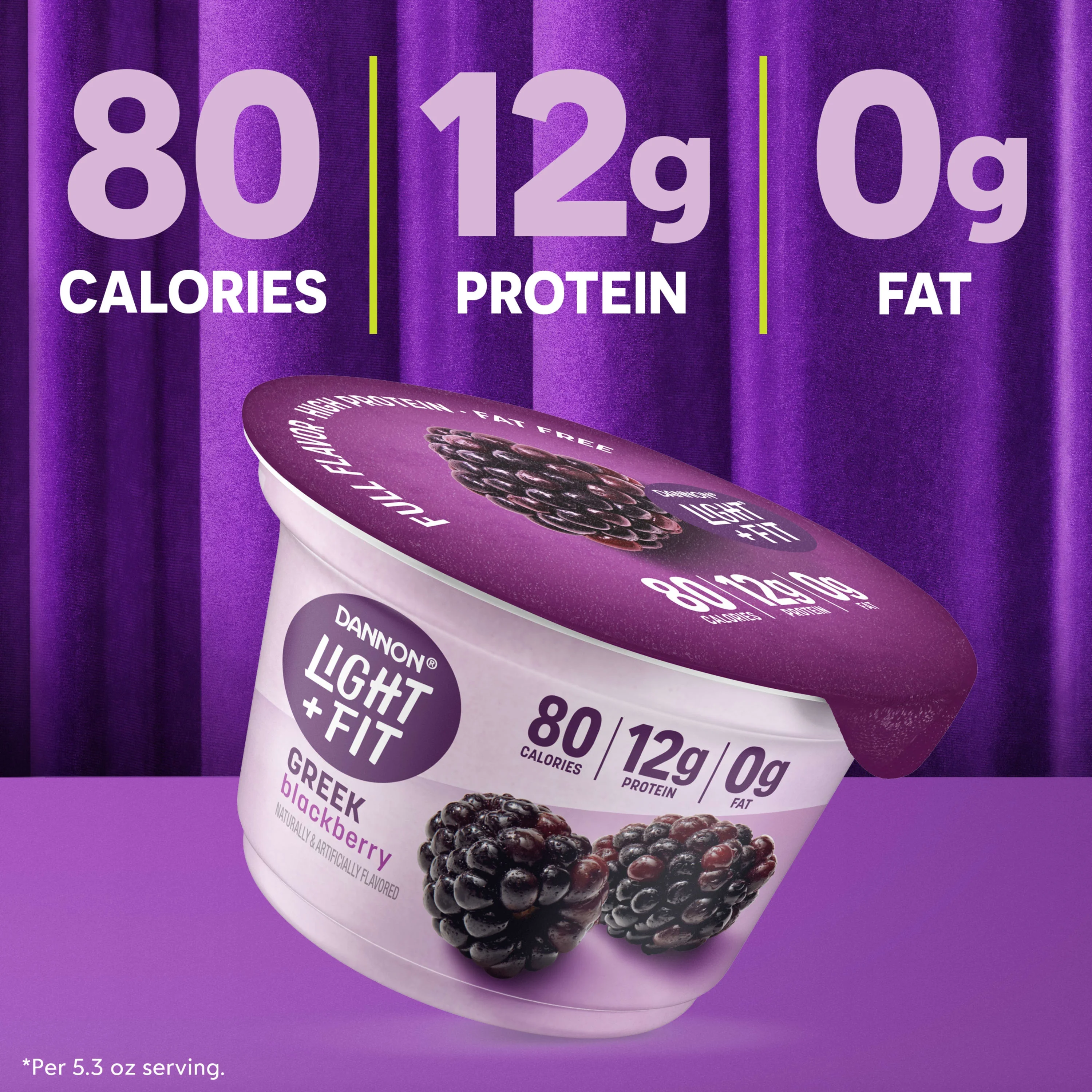 Dannon Light + Fit Blackberry Greek Fat Free Yogurt Cup, 5.3 oz