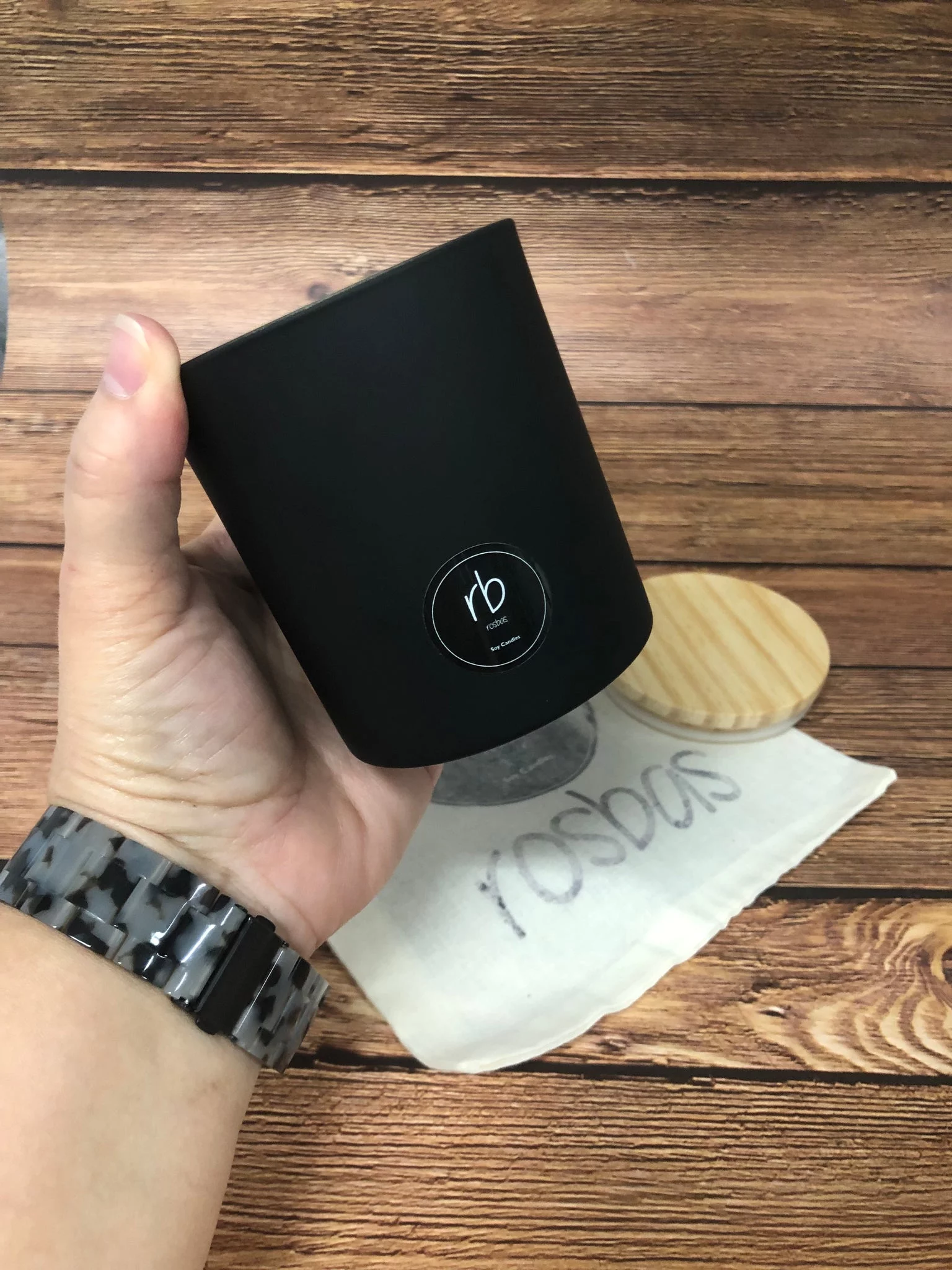 Rosbas, Soy Candle, Peppermint & Eucalyptus Scented, 7 oz White Glass Jar, Wooden Lid, Cotton Wick, Drawstring Cotton Bag, Long Burn Time, Home, Non-Toxic,Handmade in the USA