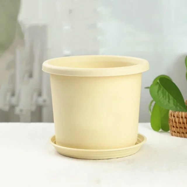 12cm High Gardening Pot Plant Cultivation Big Flowerpot  Garden Decoration W/ Disc Drain Hole Resin Flower Pot Tray 2 In1