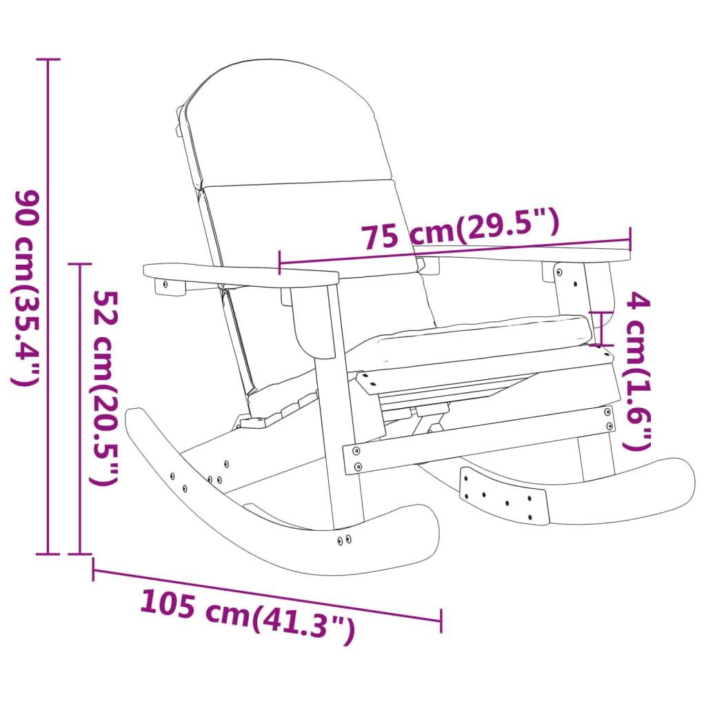 Dcenta Adirondack Rocking Chair with Cushions Solid Wood Acacia
