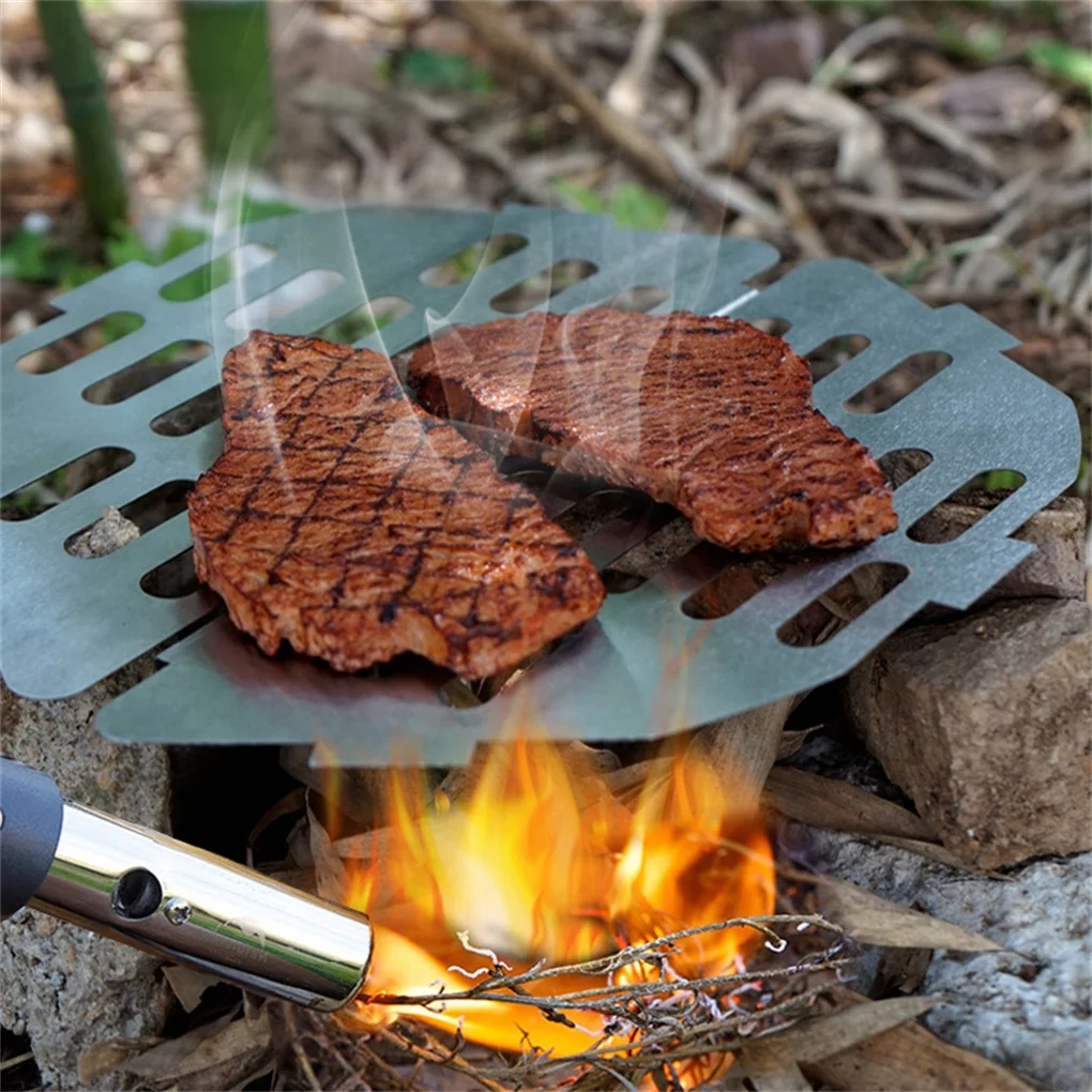 Folding BBQ Grilling Tools Stainless Steel Barbeque Pork Grilling Mat Mini Foldable Fireplace Cooking Rack Outdoor Chef