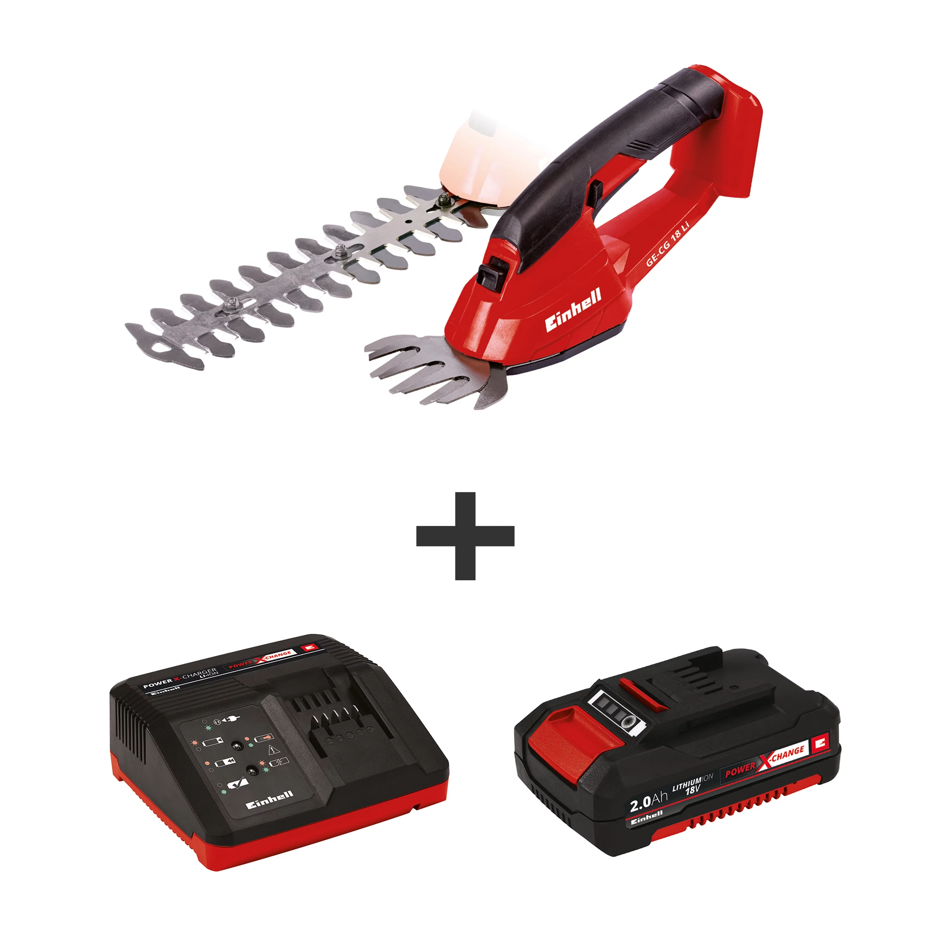 Einhell GE-CG 18 Li 18-Volt Power X-Change Cordless Grass and Bush Shear Kit, 1200 SPM, with 2.0-Ah Battery and Fast Charger