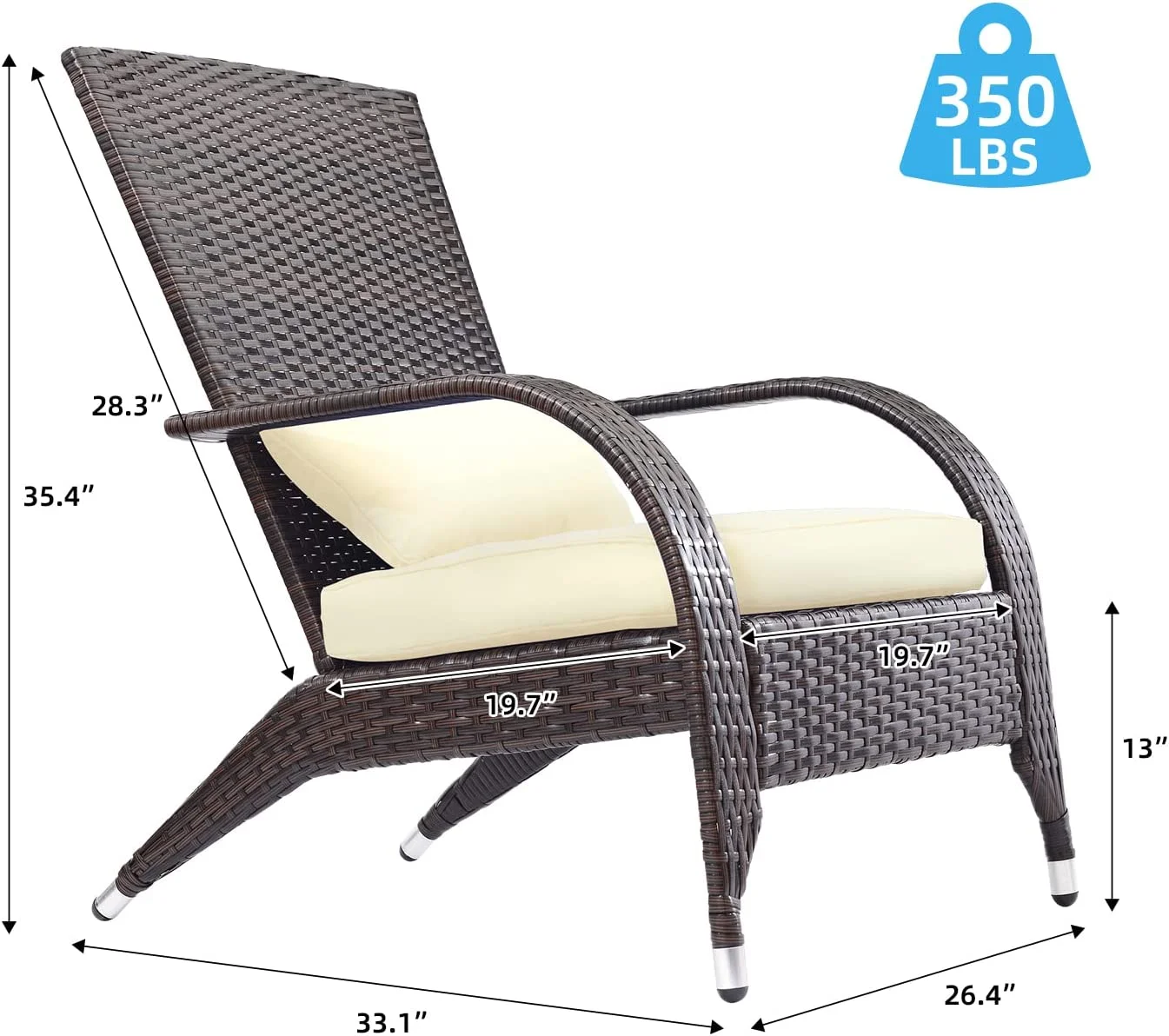 RSJIWOGZ Adirondack Chairs Set 2 Outdoor Wicker Rattan Fire Pit Chairs Oversized Comfy Relax  Patio Chairs with Soft Cushion Low Deep Seating Tall Curved Backrest for Outside Backyard Dec