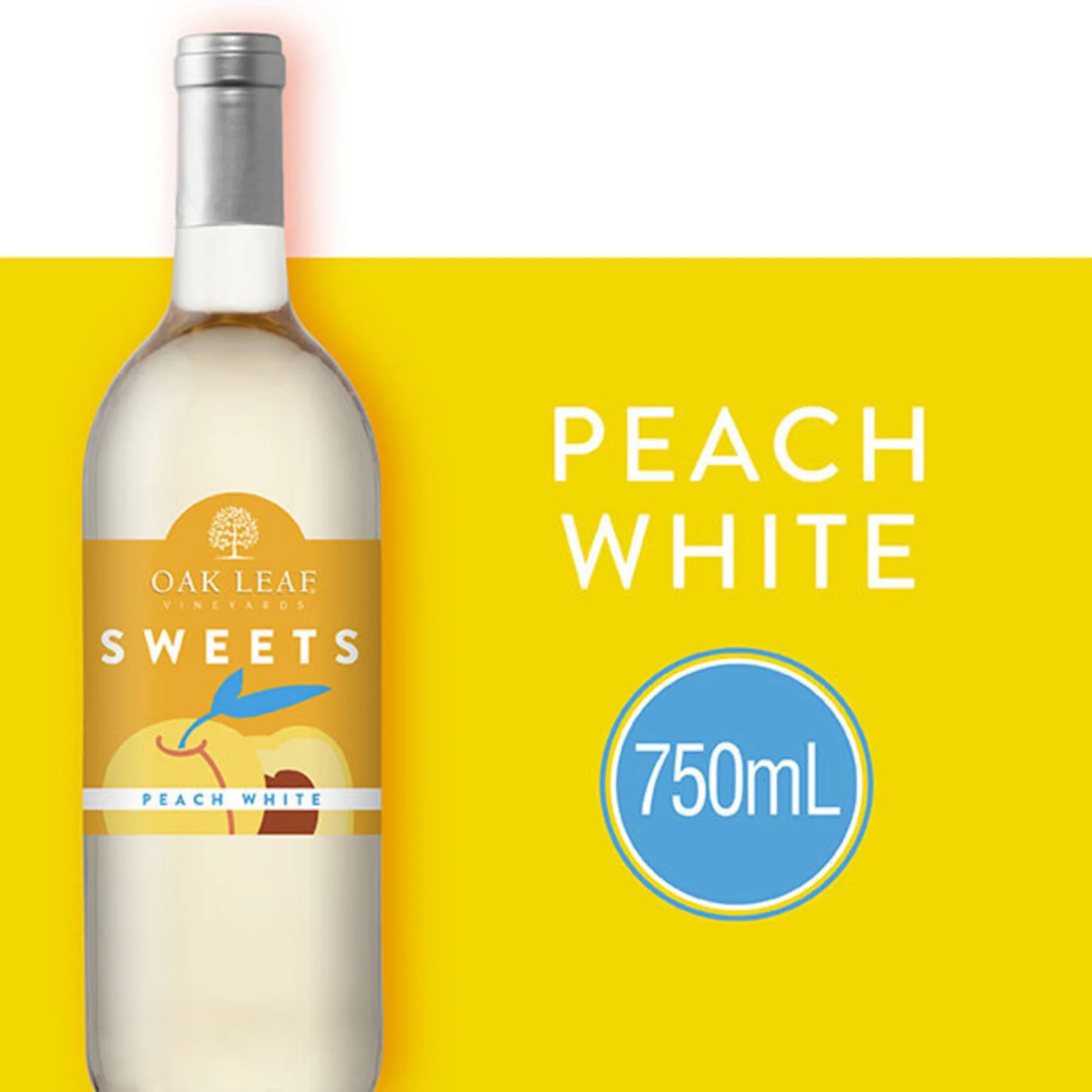 Oak Leaf Vineyards Sweets Peach White California Flavored Wine, 750 ml Bottle, 9% ABV