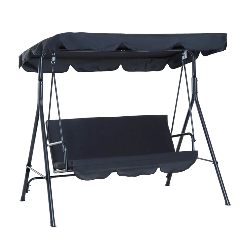 Outdoor 3-Seater Swing Chair with Canopy - Black, Weather-Resistant, Sturdy Frame, Comfortable Seating - Perfect for Relaxing in Your Garden or Patio