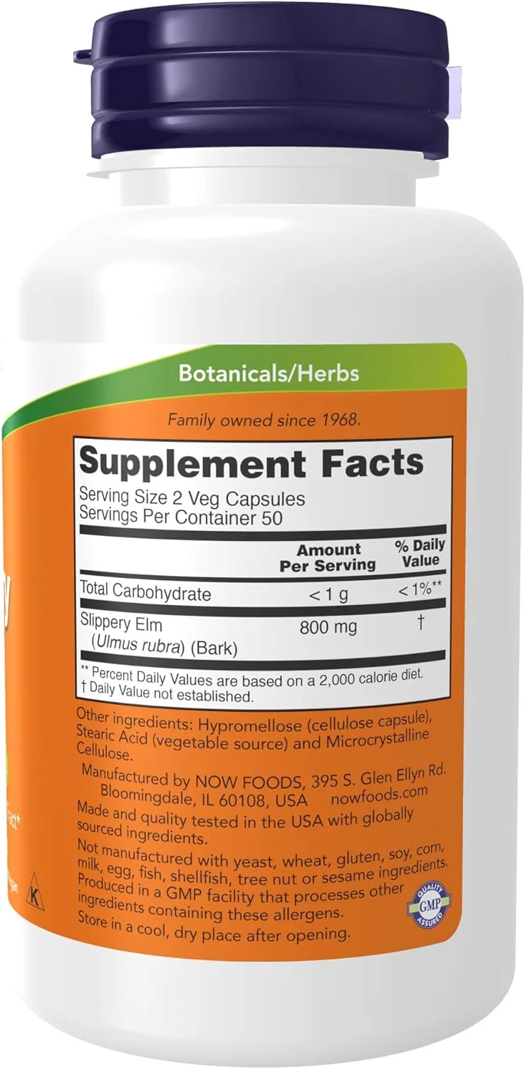 NOW Supplements, Slippery Elm (Ulmus rubra) 400 mg, Herbal Supplement, 100 Veg Capsules