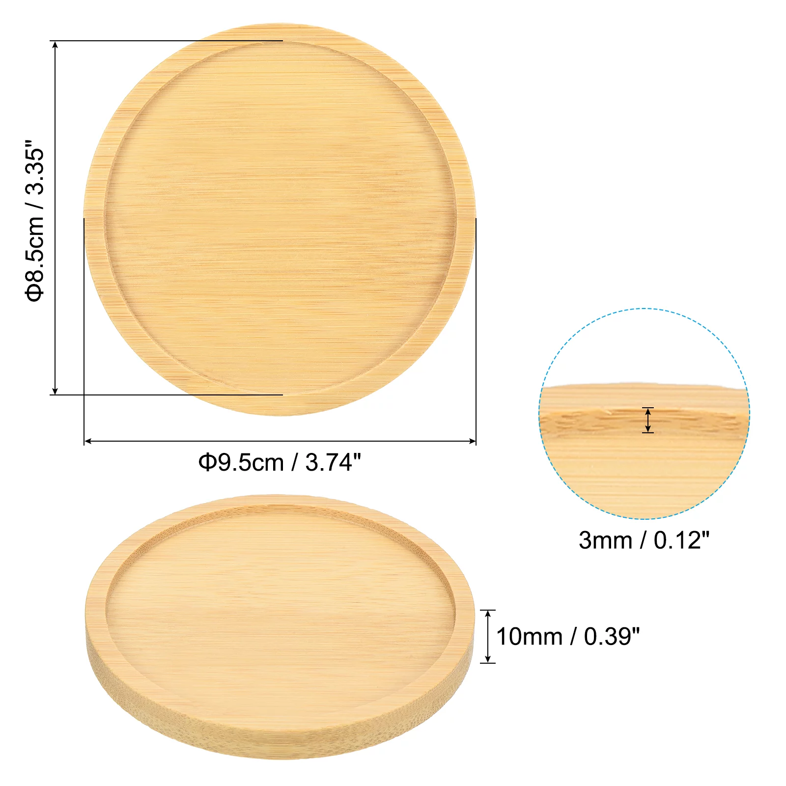Unique Bargains Plant Pot Saucer Bamboo Planter Saucer Drip Tray Round Plant Tray 9.5cm 10
