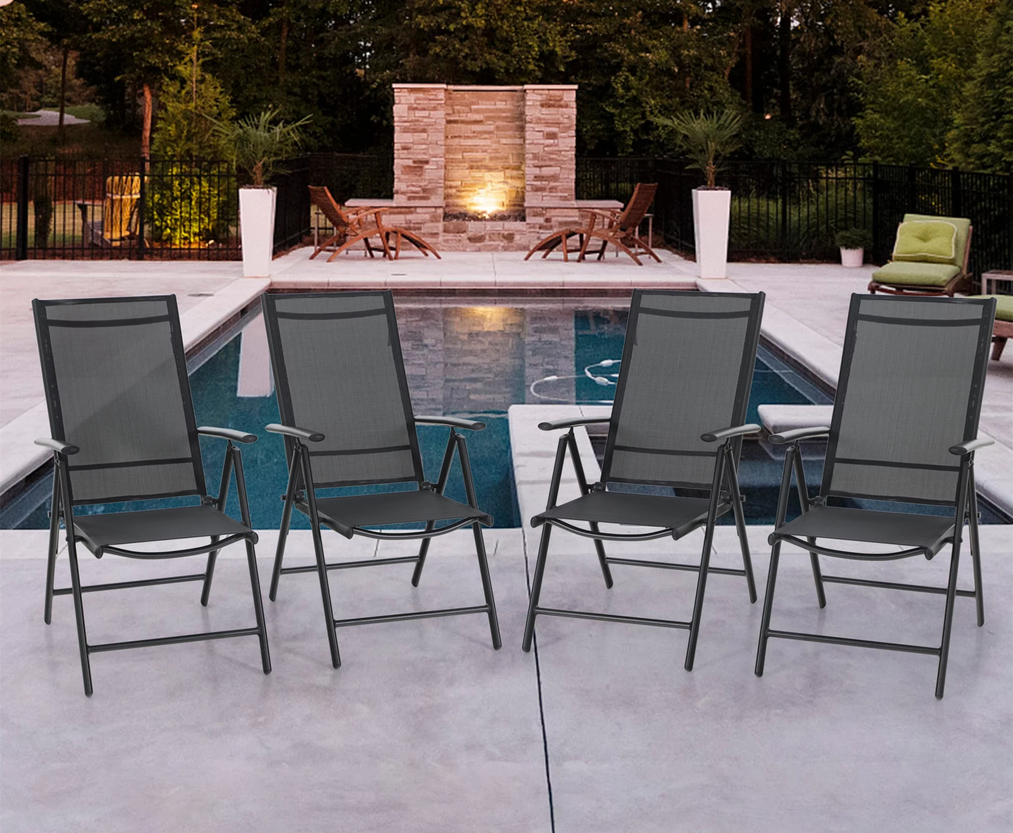 Sophia&William Patio Steel Sling Folding Dining Chairs Set of 4 - Black