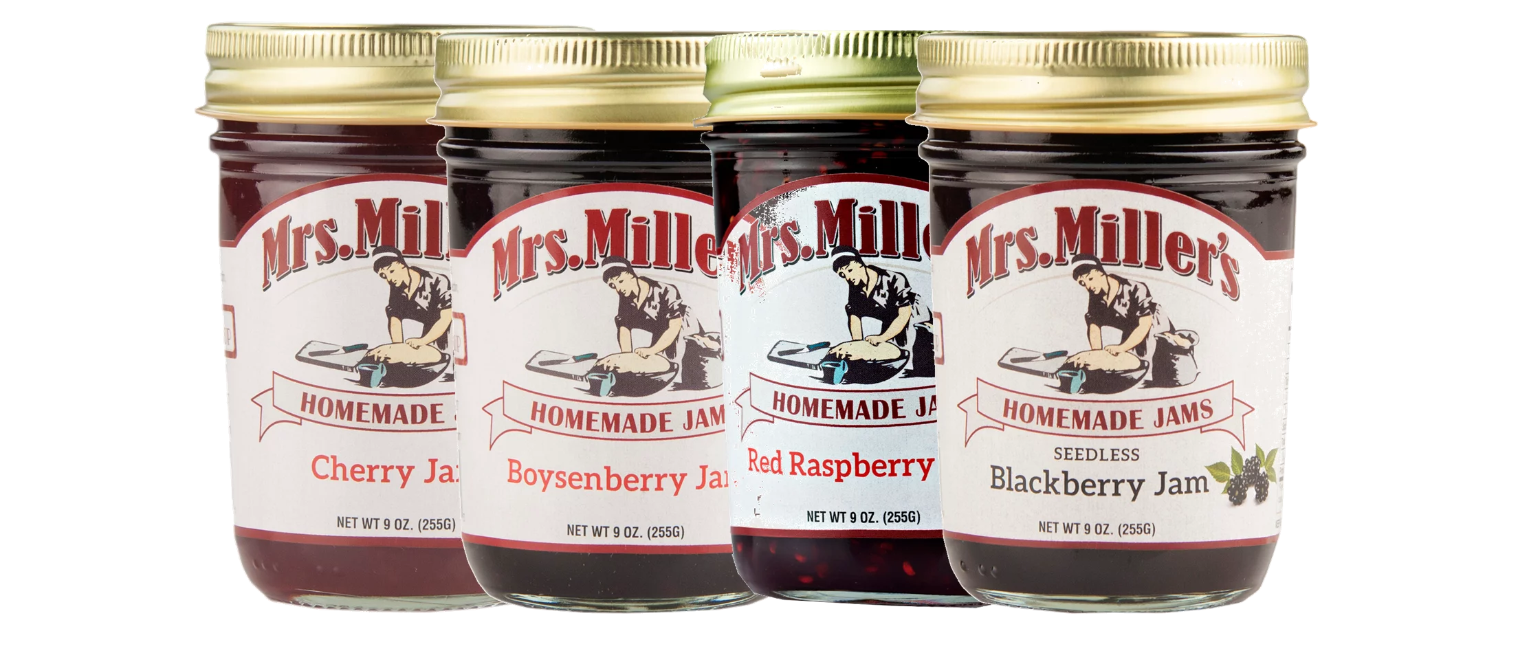 Mrs. Miller's Cherry, Boysenberry, Red Raspberry & Seedless Blackberry Jam Variety 4-Pack