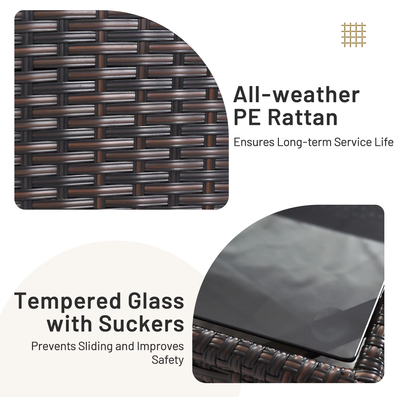 3 Pcs Patio Rattan Furniture Set Beige Cushioned Conversation Set Coffee Table