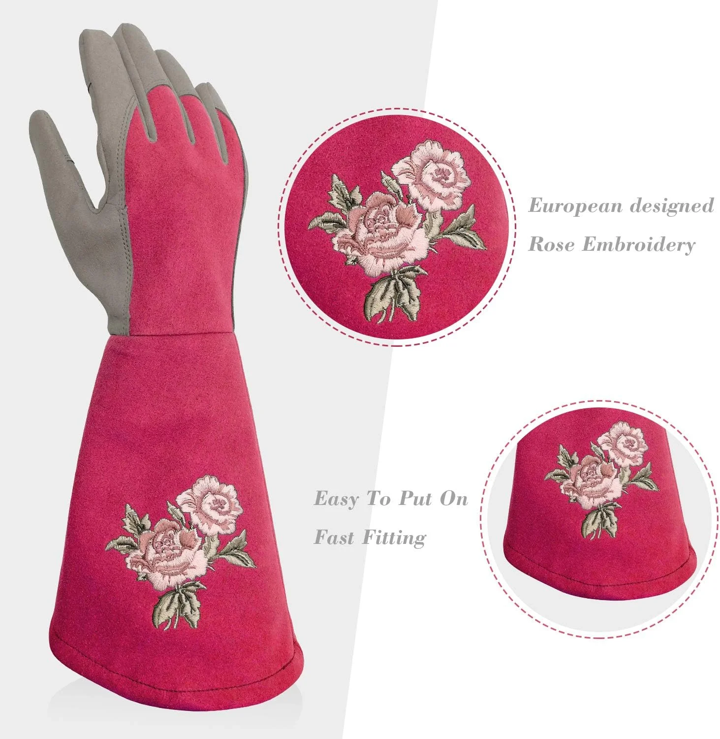 Intra-FIT Rose Pruning Gloves Thorn Proof, Embroidery Leather Gardening Gloves with Extra Long Forearm Protection