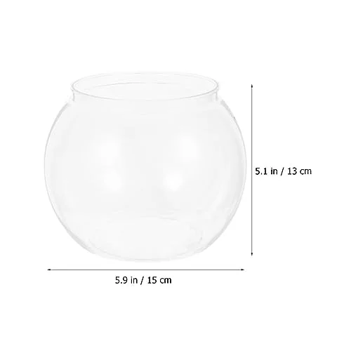 HOMSFOU Glass Fish Bowl Small Wood Base Hydroponic Plant Terrarium Aquarium Goldfish Bowl Wood Display Stand for Centerpieces