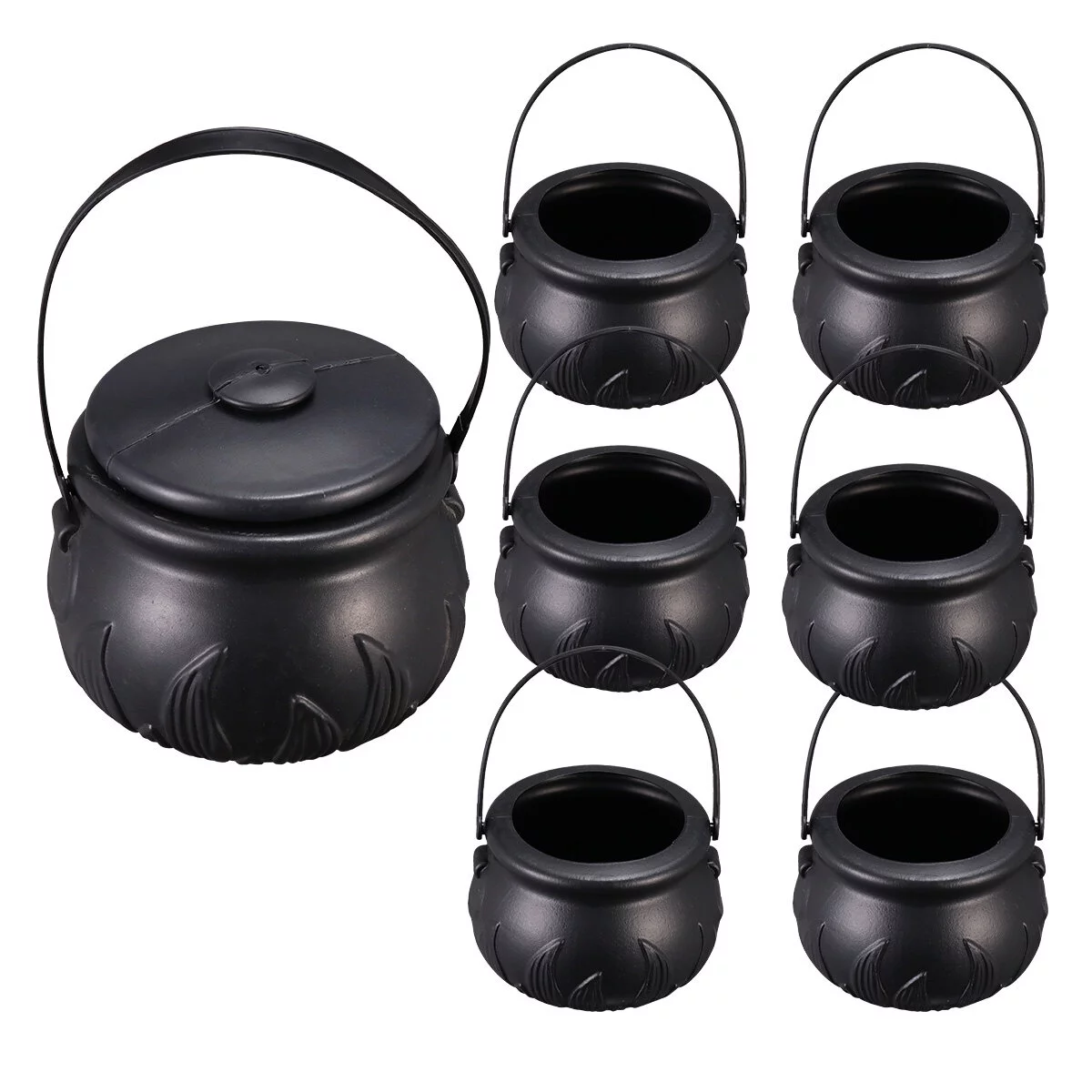 Hemoton Cauldron Halloween Candy Bucket Mini Black Pot Kettle Witches Or Trick Kids Buckets Bowl Treat Plastic Witch Hallowen