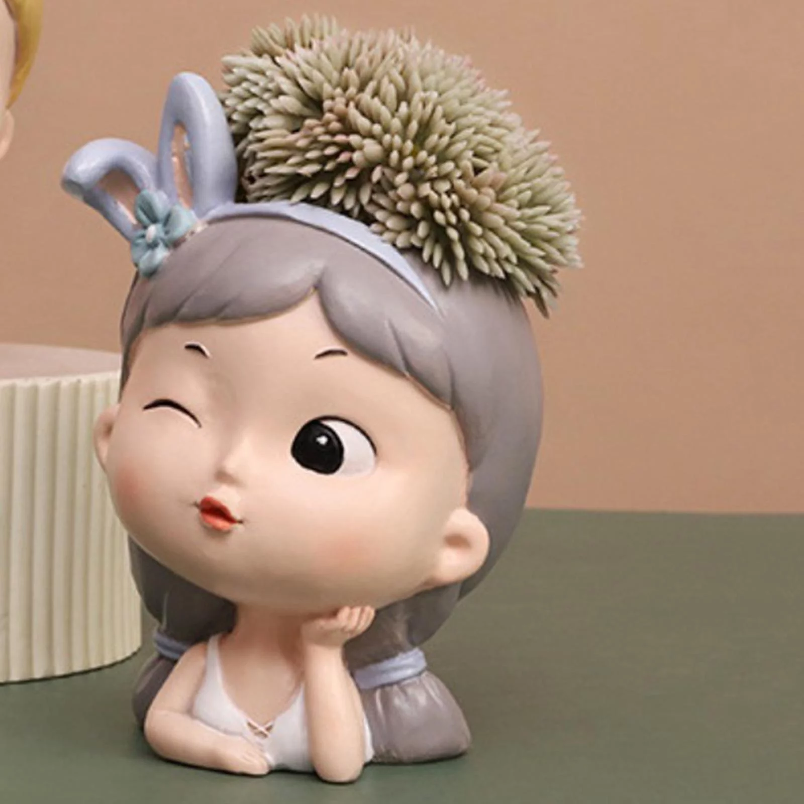 Cute Girl Succule Pots with Drainage Hole, Large Bonsai Pots Decorative Cactus Pots Flower Coainer Tabletop Decoration