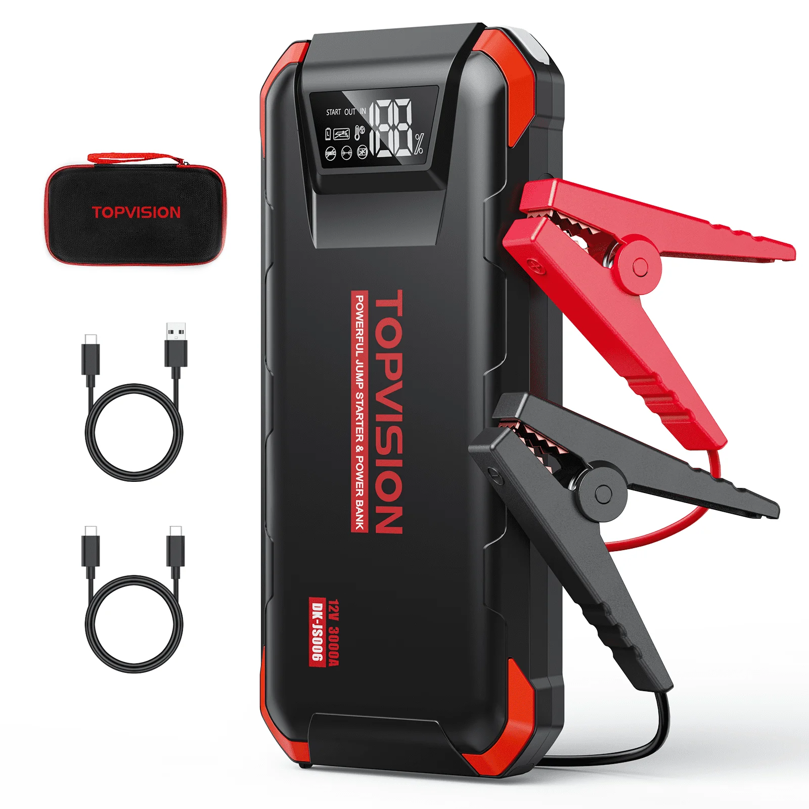 TOPVISION Car Jump Starter, 3000A Peak 24000mAh Car Battery Jump Starter (up to 9.0L Gas or 7.0L Diesel Engine), 12V Jump Box with PD65W