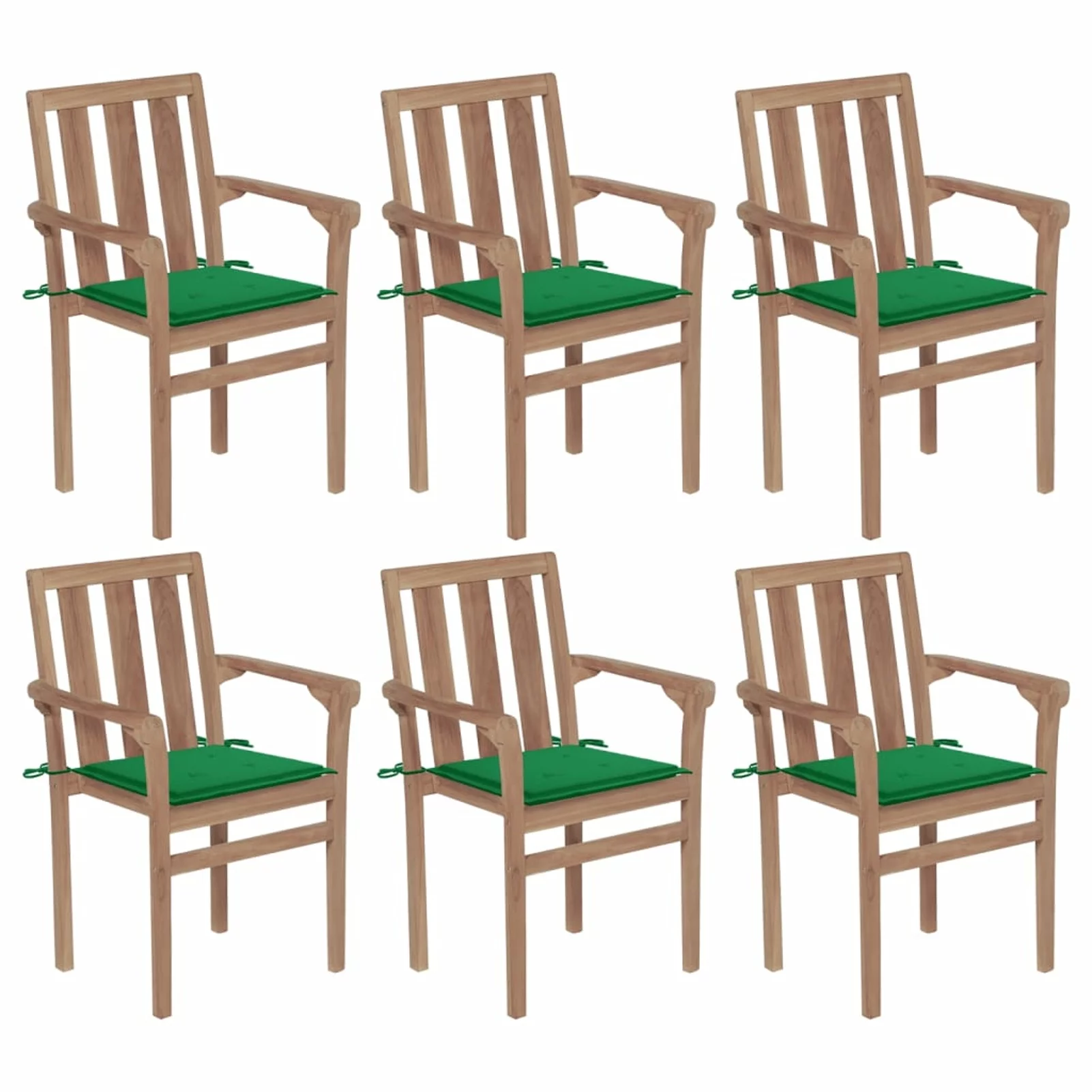 walmeck Stackable Patio Chairs with Cushions 6 pcs Solid Teak Wood