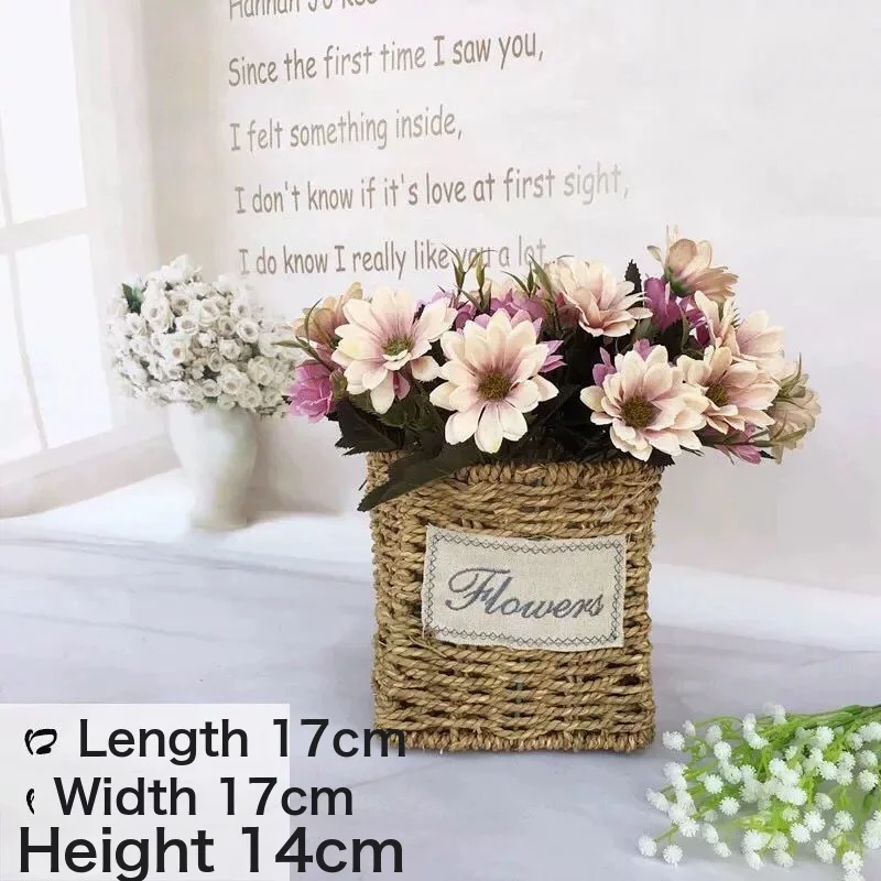 Flower Basket Straw Rattan Basket Flower Arrangement Wall Flower Pots Green Plants Succulent Pots Rustic Rattan Flower Basket