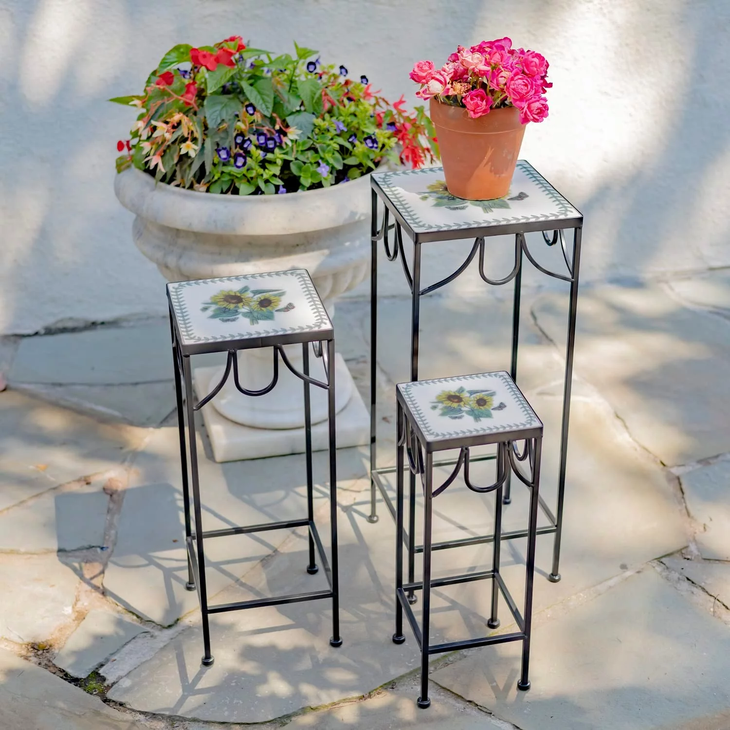 Zaer Ltd.  Marisol Square Nesting Iron Mosaic Plant Stands - Set of 3