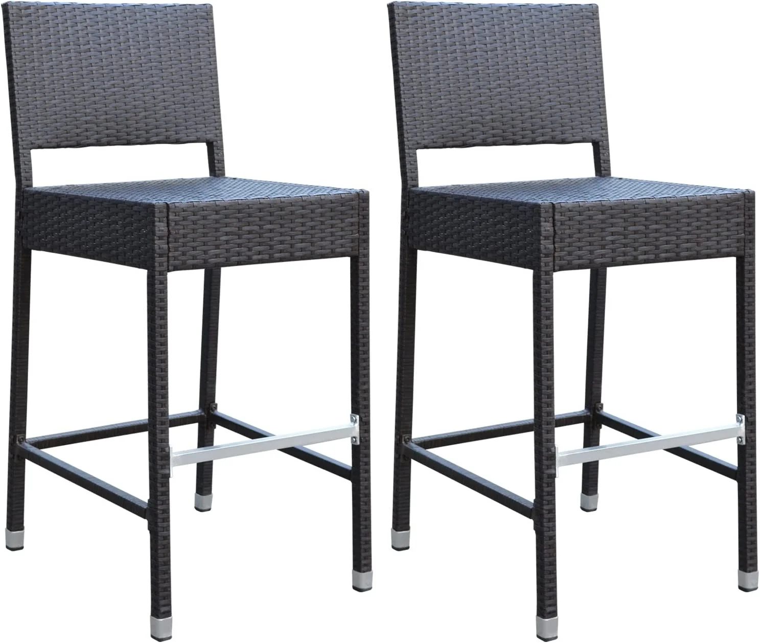 ZWNLKQG Dark Coffee Wicker Barstool Indoor Outdoor Patio  All Weather  Stool-2 pcs