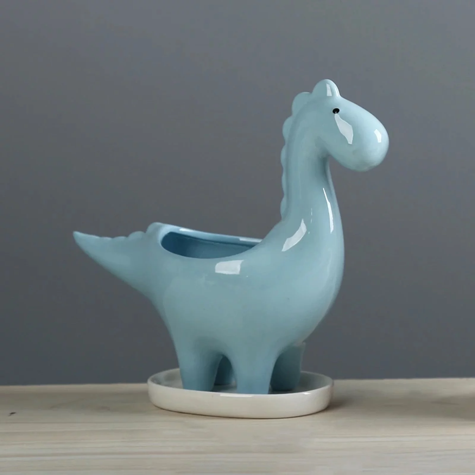 Follure Ceramic Flower Pot Desktop Decoration Creative Dinosaur Succulent Planter Blue