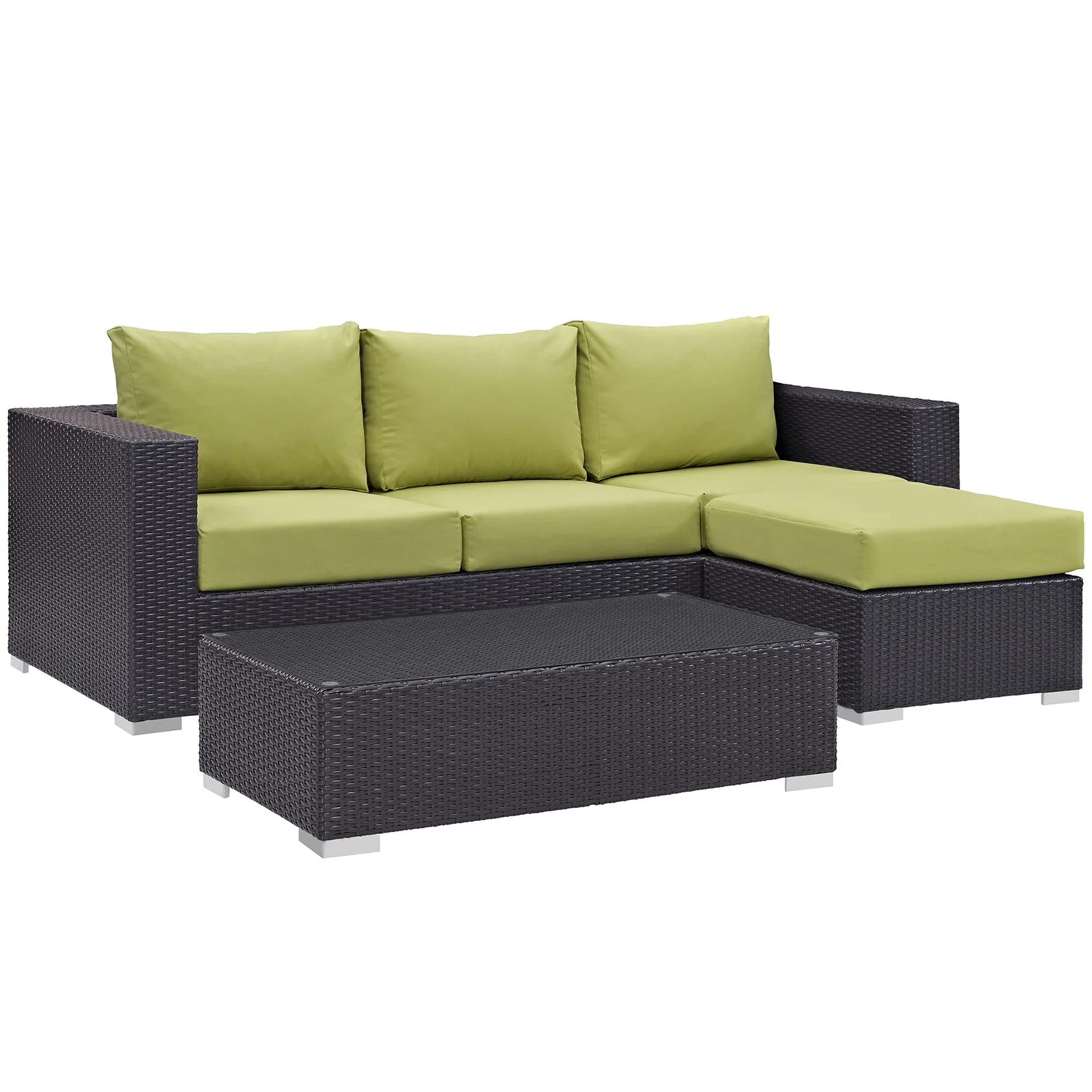 Modern Contemporary Urban Design Outdoor Patio Balcony Three PCS Sofa Set, Green, Rattan