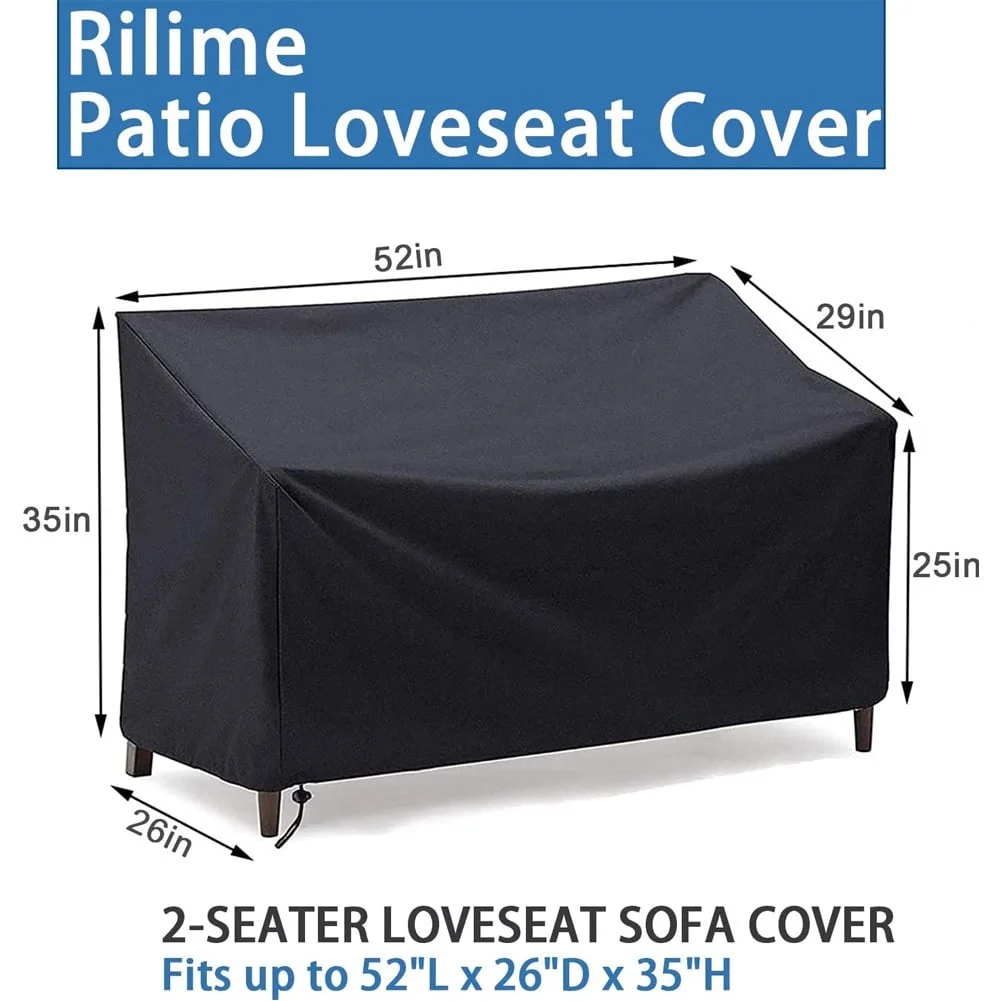 Patio Furniture Cover,2-Seater Outdoor Heavy Duty Lawn Patio Furniture Chair Cover,Waterproof Loveseat Cover with Adjustable Drawstring 52''x26''x35'',Black