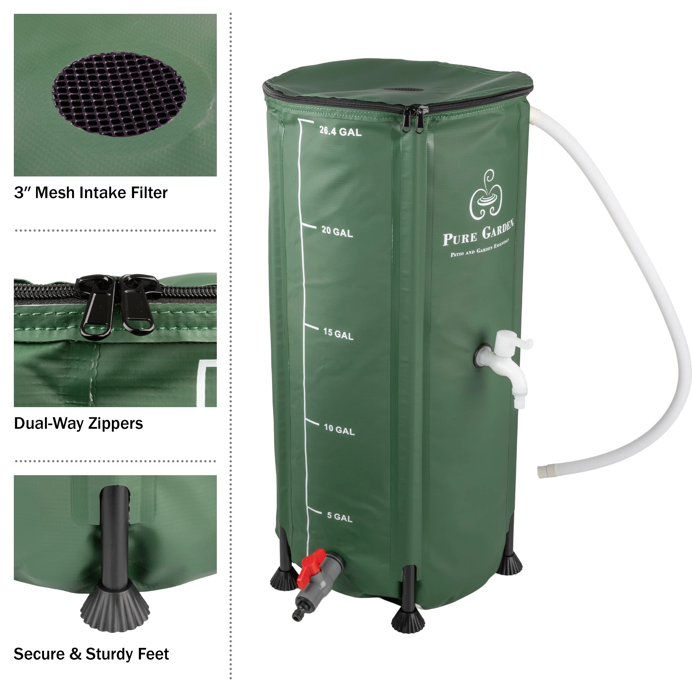 Pure Garden 26.4-Gallon/100-Liter Collapsible PVC Rain Barrel with Water Spigot, Green