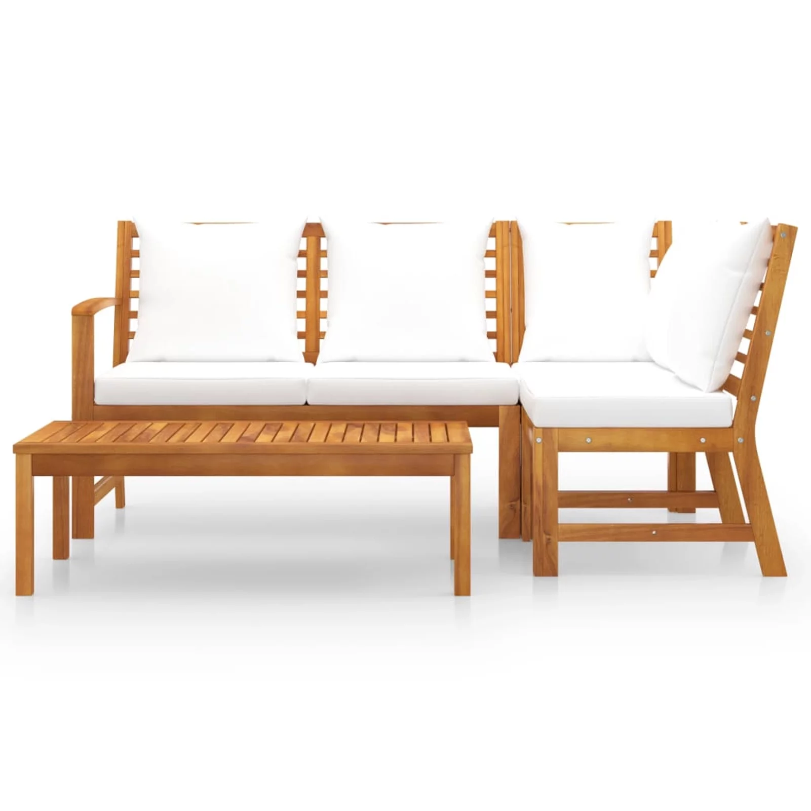 Andoer 4 Piece Garden Set with Cushion Cream Solid Acacia Wood