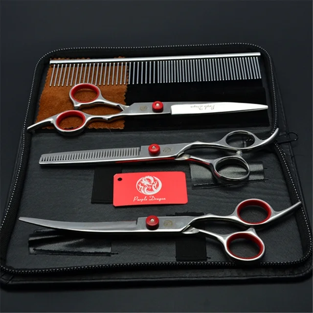 Professional 6” Japan Stainless Steel Dog Grooming Scissors Set with Curved Thinning Shears - High-Quality Pet Hairdressing and Cutting Scissors by Z3001