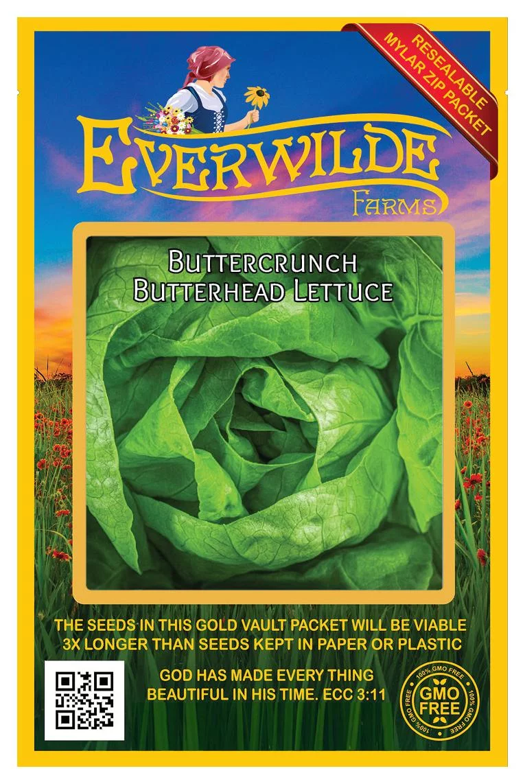 Everwilde Farms - 1000 Buttercrunch Butterhead Lettuce Seeds - Gold Vault Jumbo Bulk Seed Packet