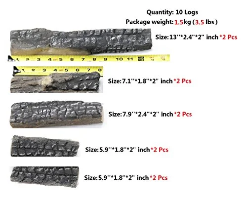Hmleaf 10 Pieces Ceramic Fiber Wood-like Gas Fireplace Logs For All Types of Indoor, Gas Inserts, Ventless & Vent Free, Electric, or Outdoor Fireplaces & Fire Pits. Realistic Clean Burning Accessories