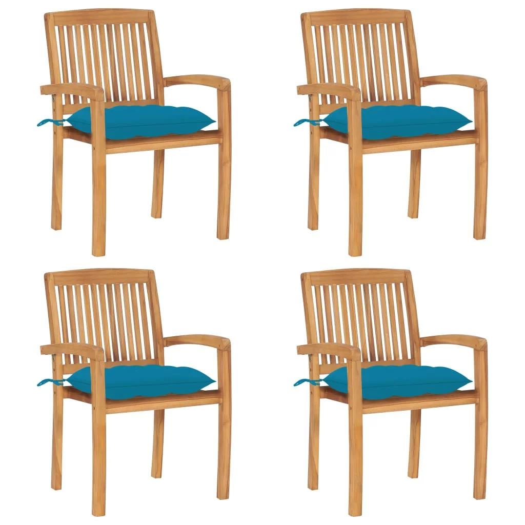 Carevas Stacking Patio Chairs with Cushions 4 pcs Solid Teak Wood